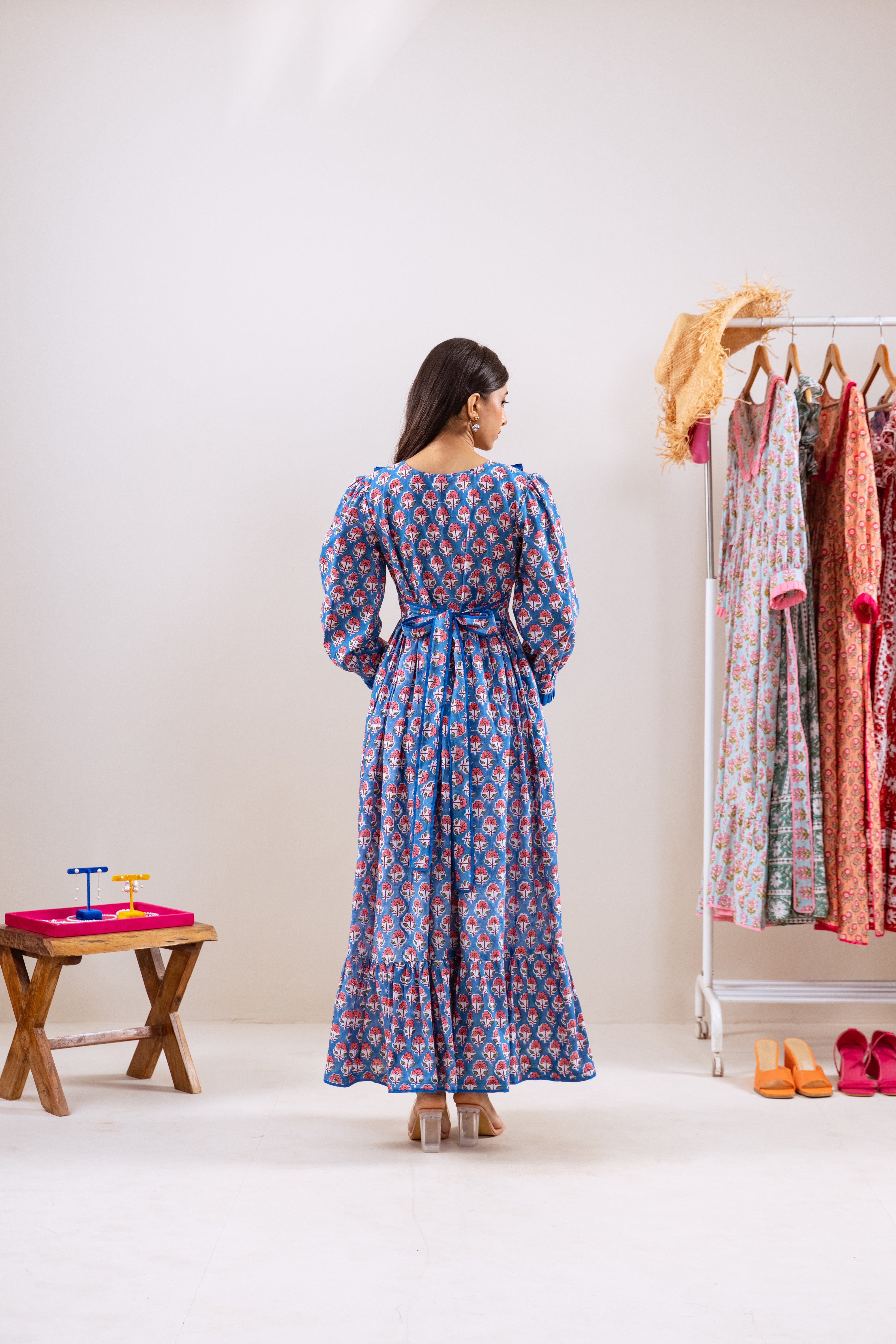 Blue Claudine neck dress