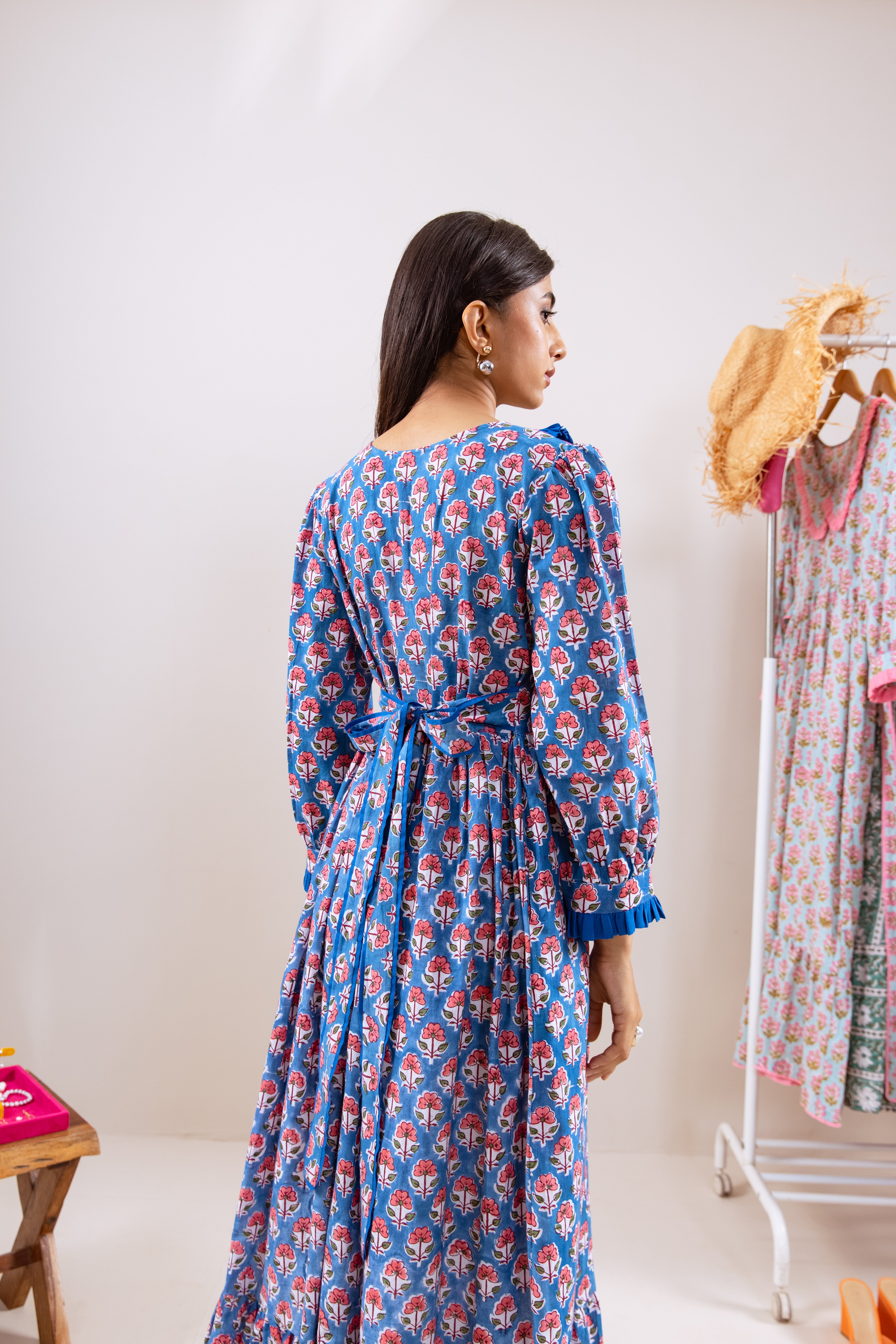 Blue Claudine neck dress