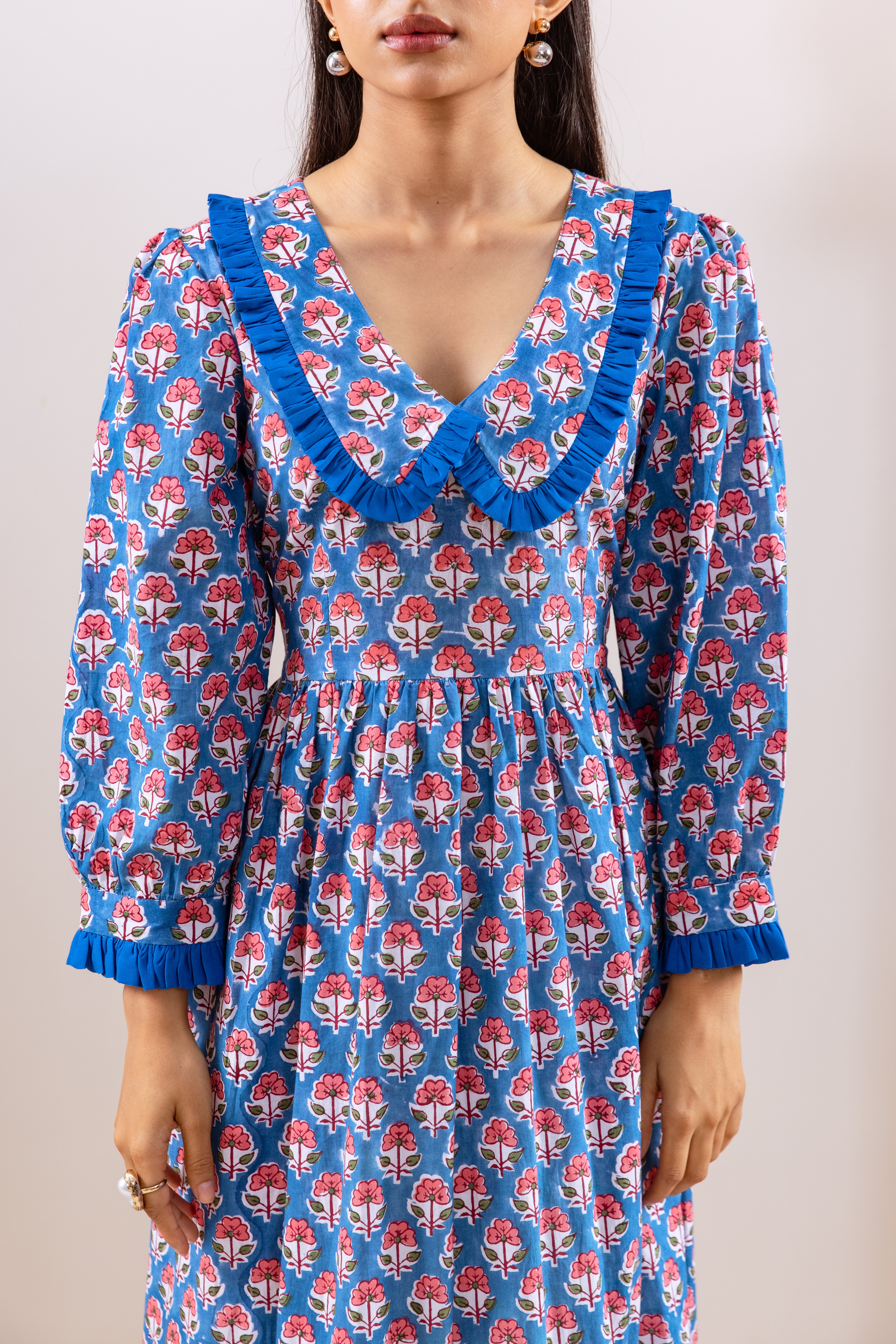 Blue Claudine neck dress