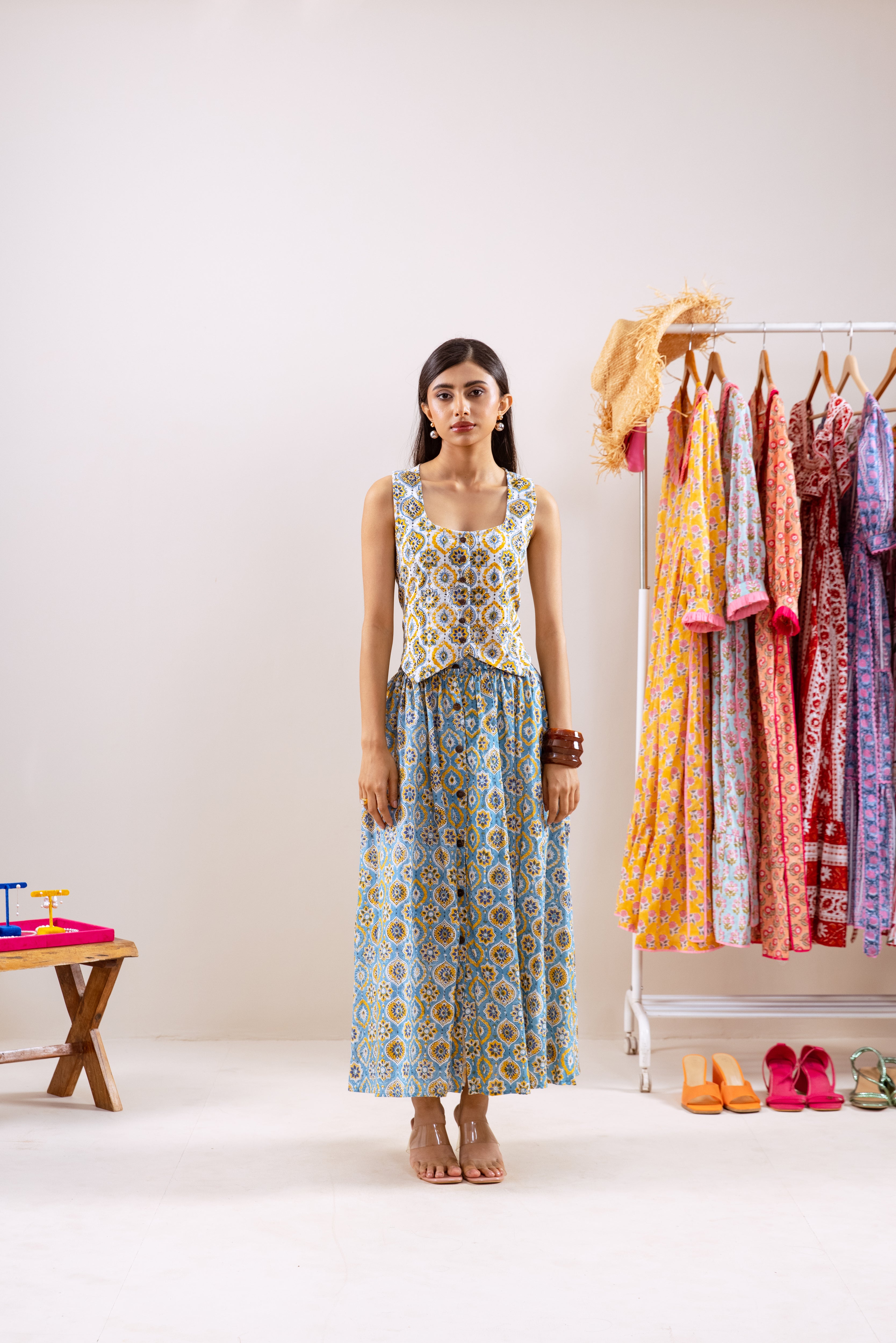 Yellow turquoise skirt  Co-ord set