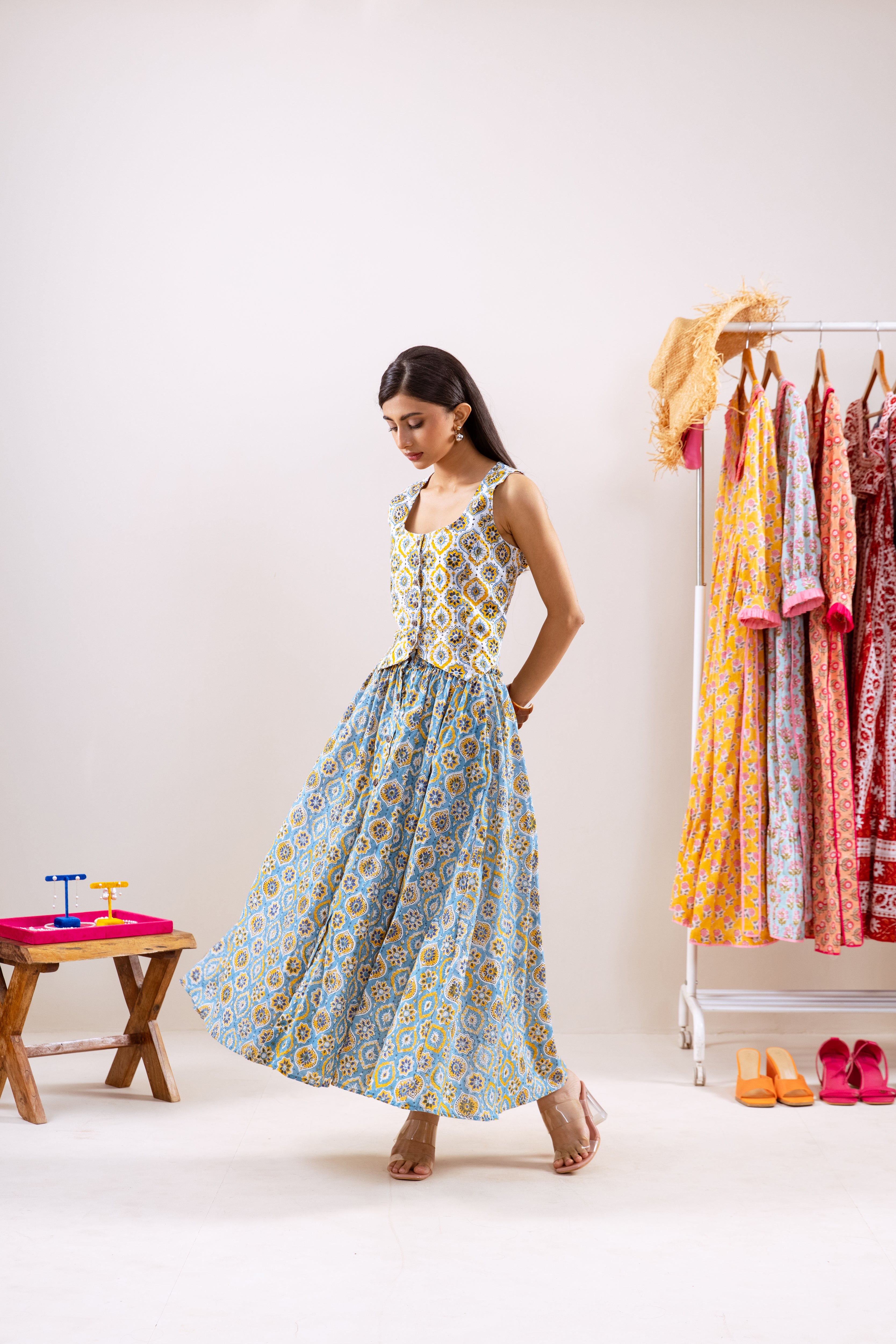 Yellow turquoise skirt  Co-ord set