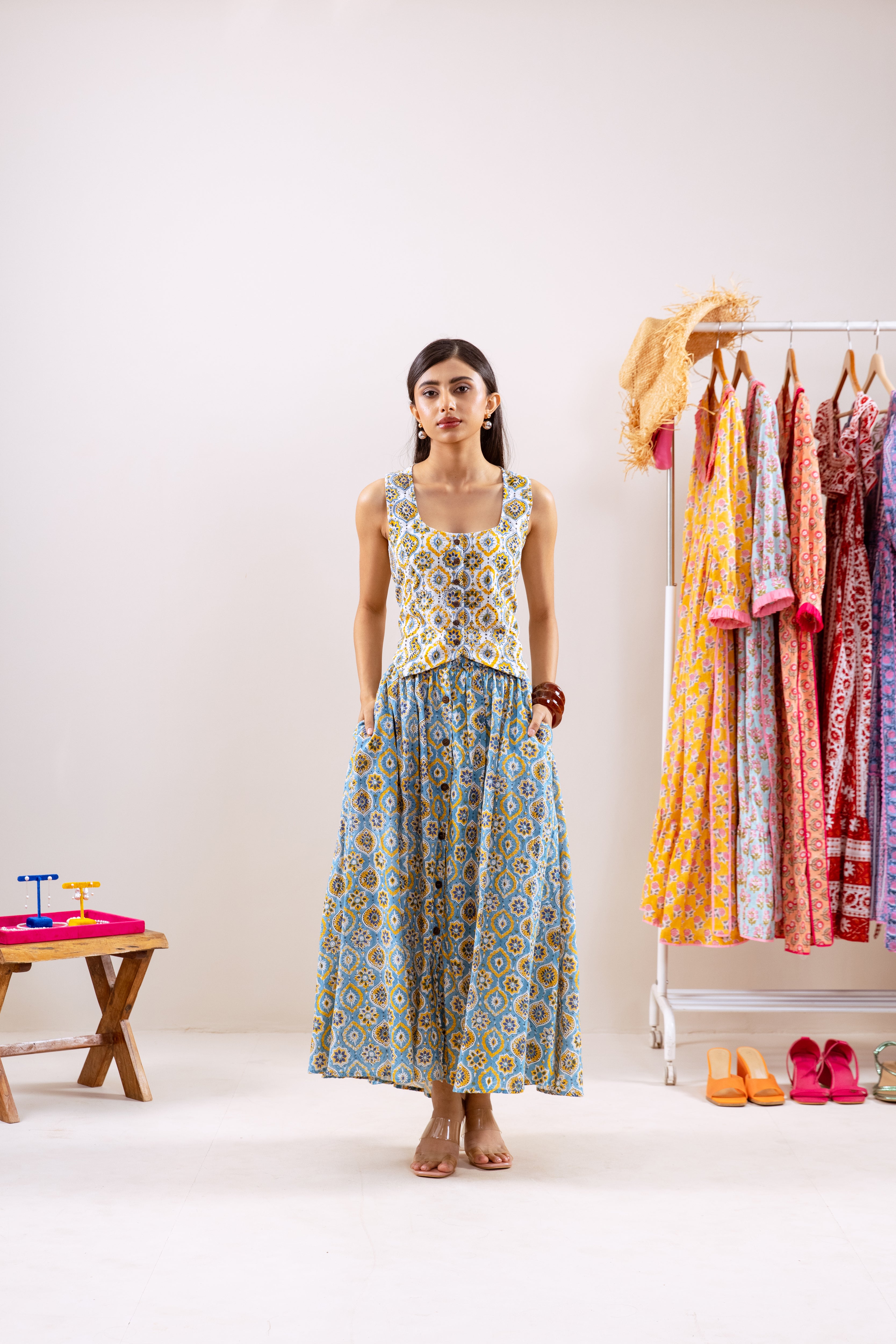 Yellow turquoise skirt  Co-ord set