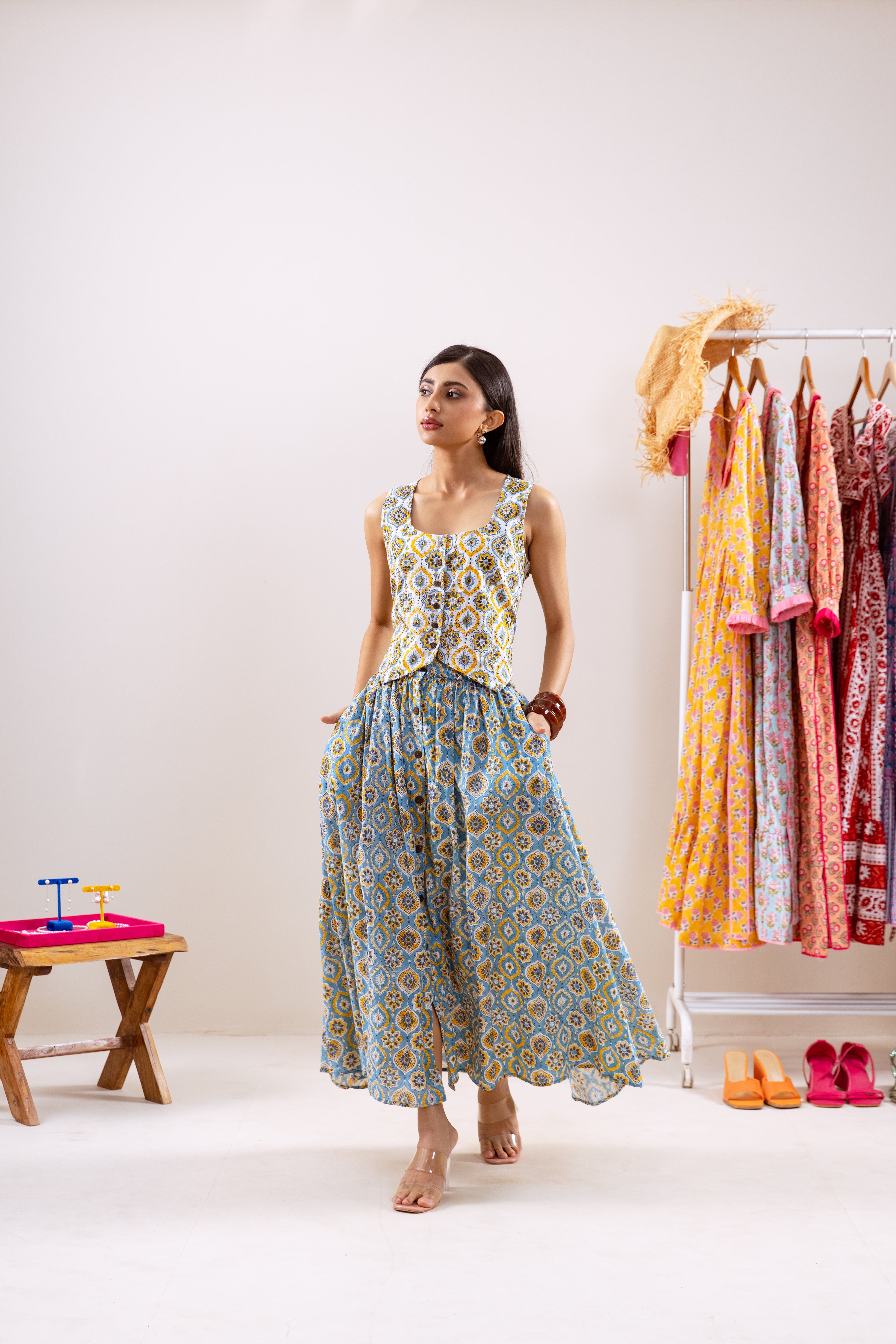 Yellow turquoise skirt  Co-ord set