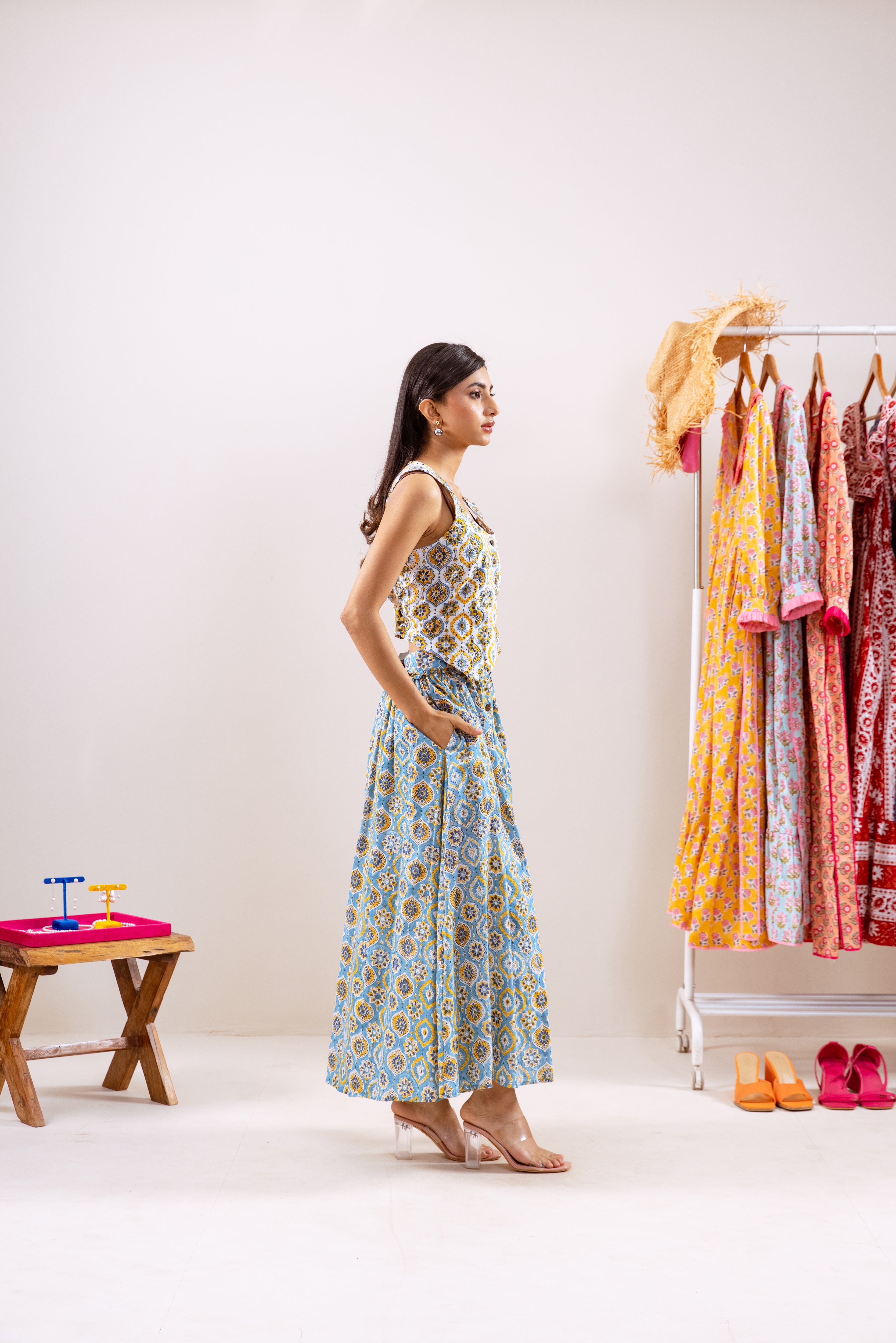 Yellow turquoise skirt  Co-ord set