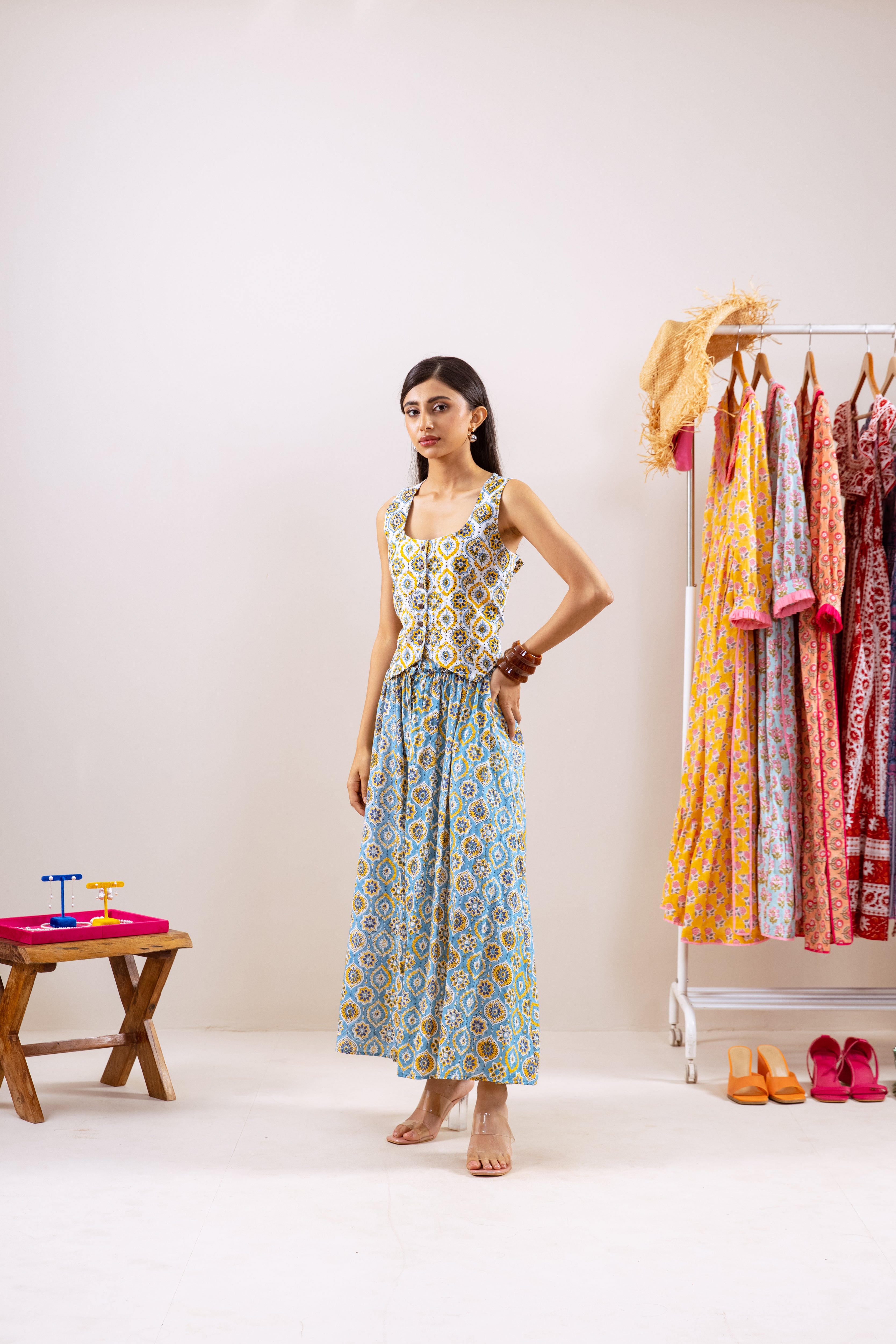 Yellow turquoise skirt  Co-ord set