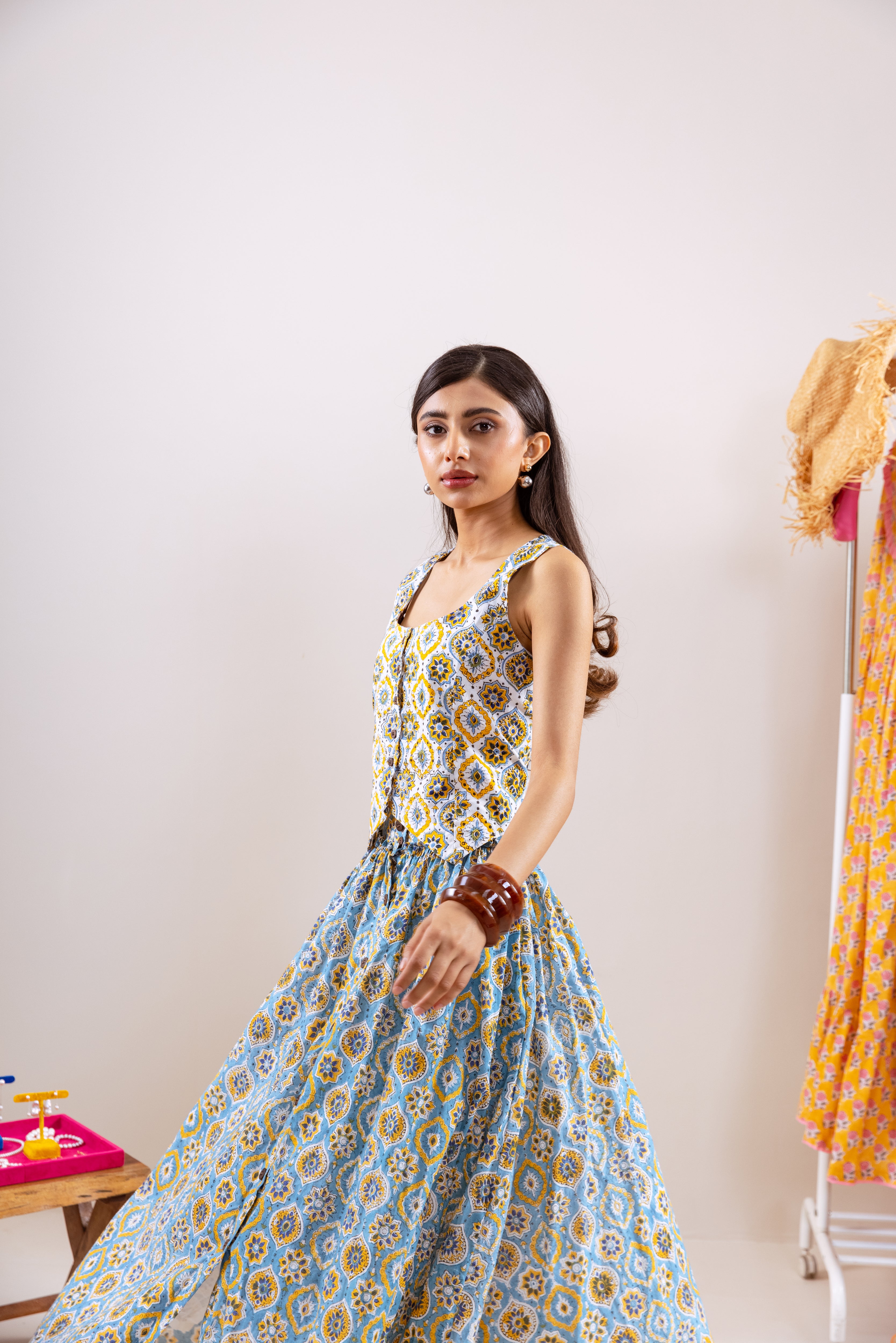 Yellow turquoise skirt  Co-ord set