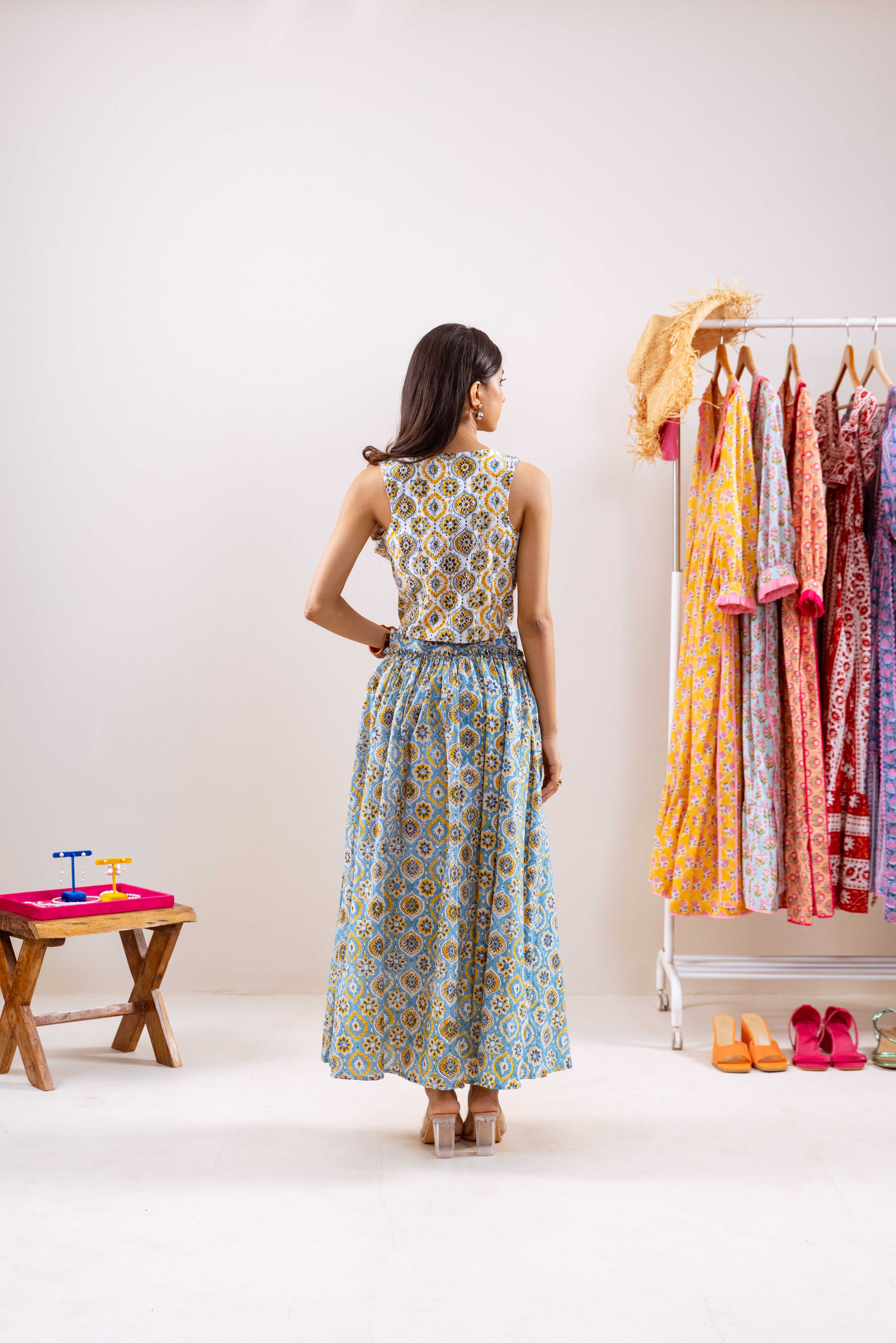 Yellow turquoise skirt  Co-ord set