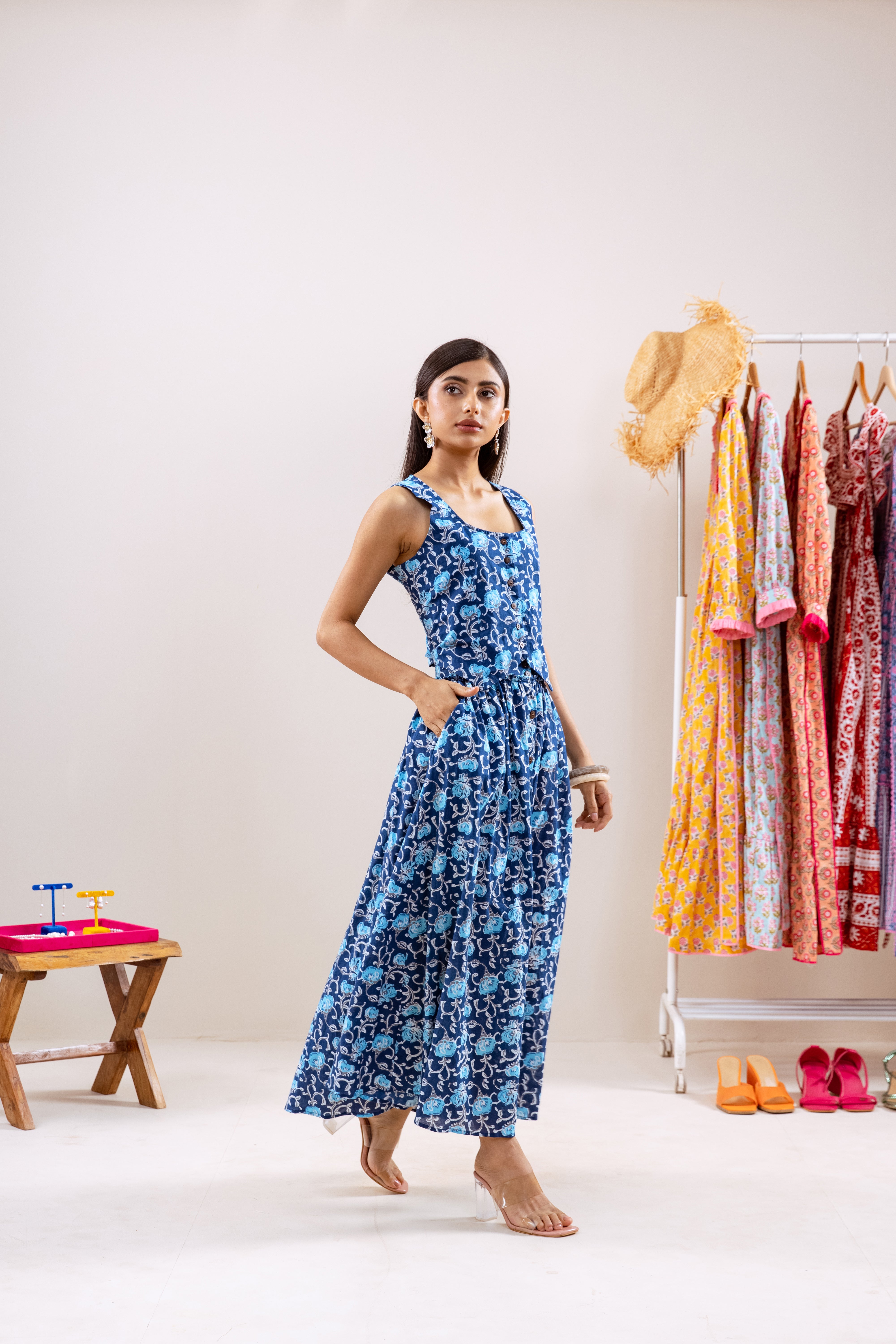 Indigo floral skirt  Co-ord set