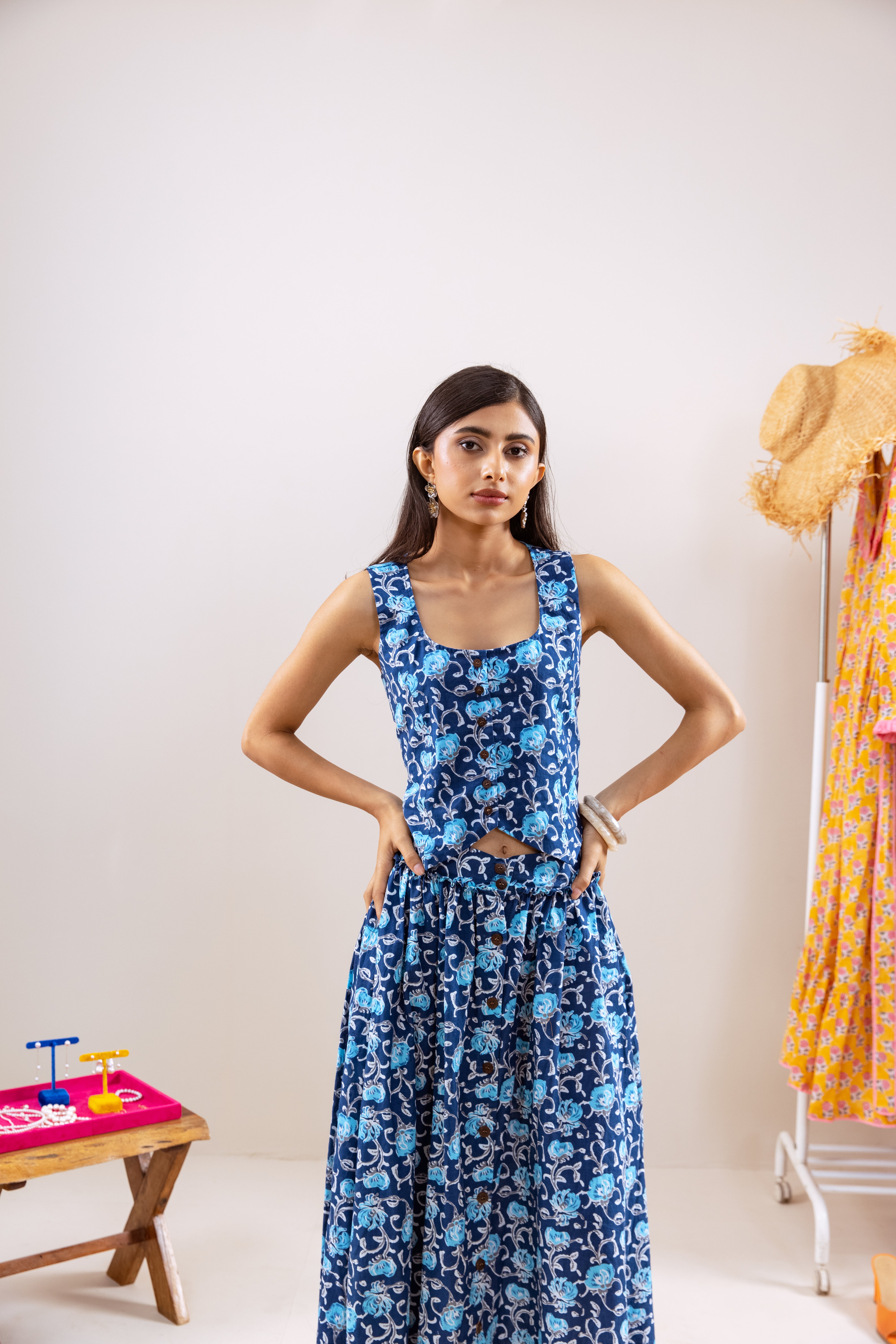 Indigo floral skirt  Co-ord set