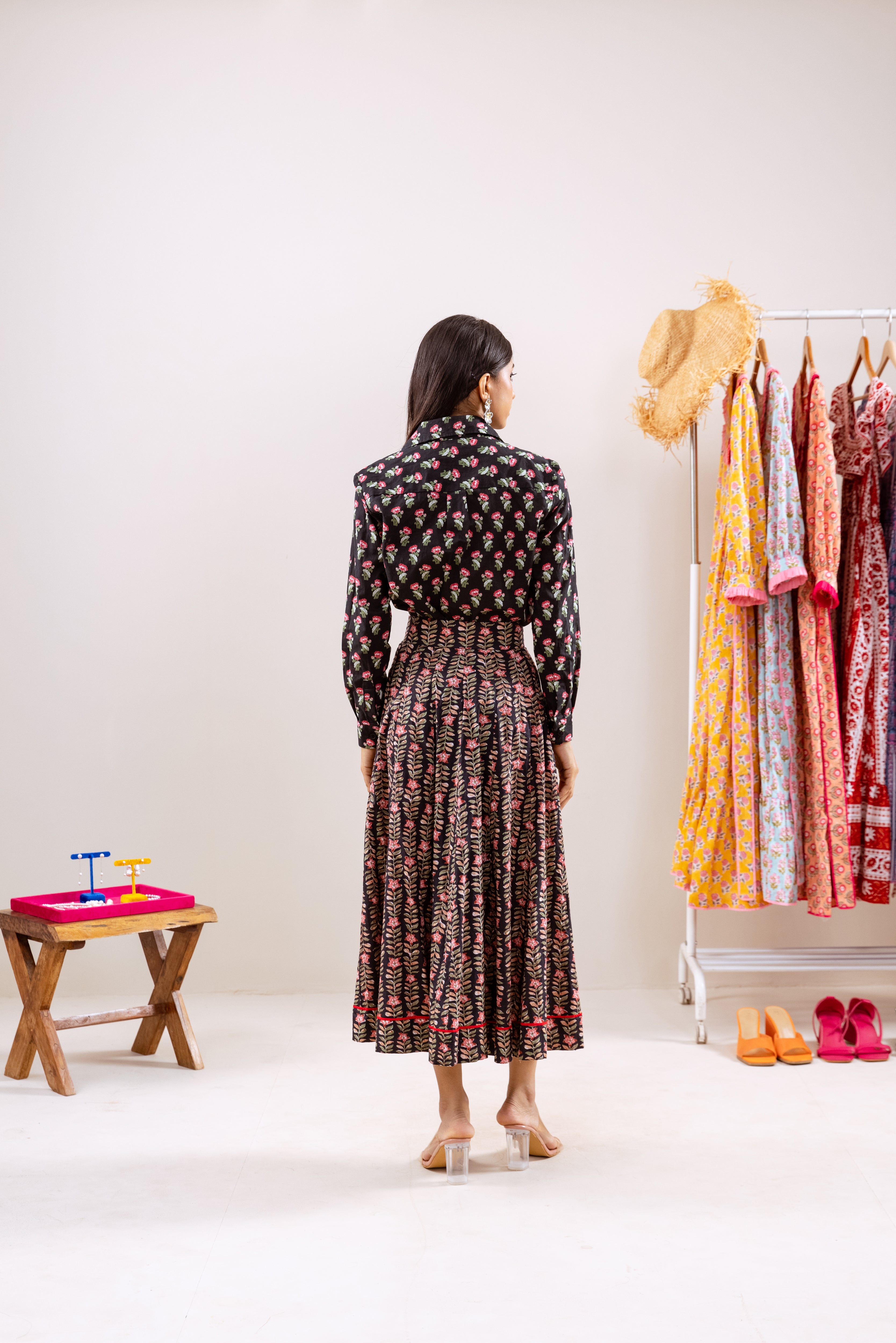 Black floral skirt set