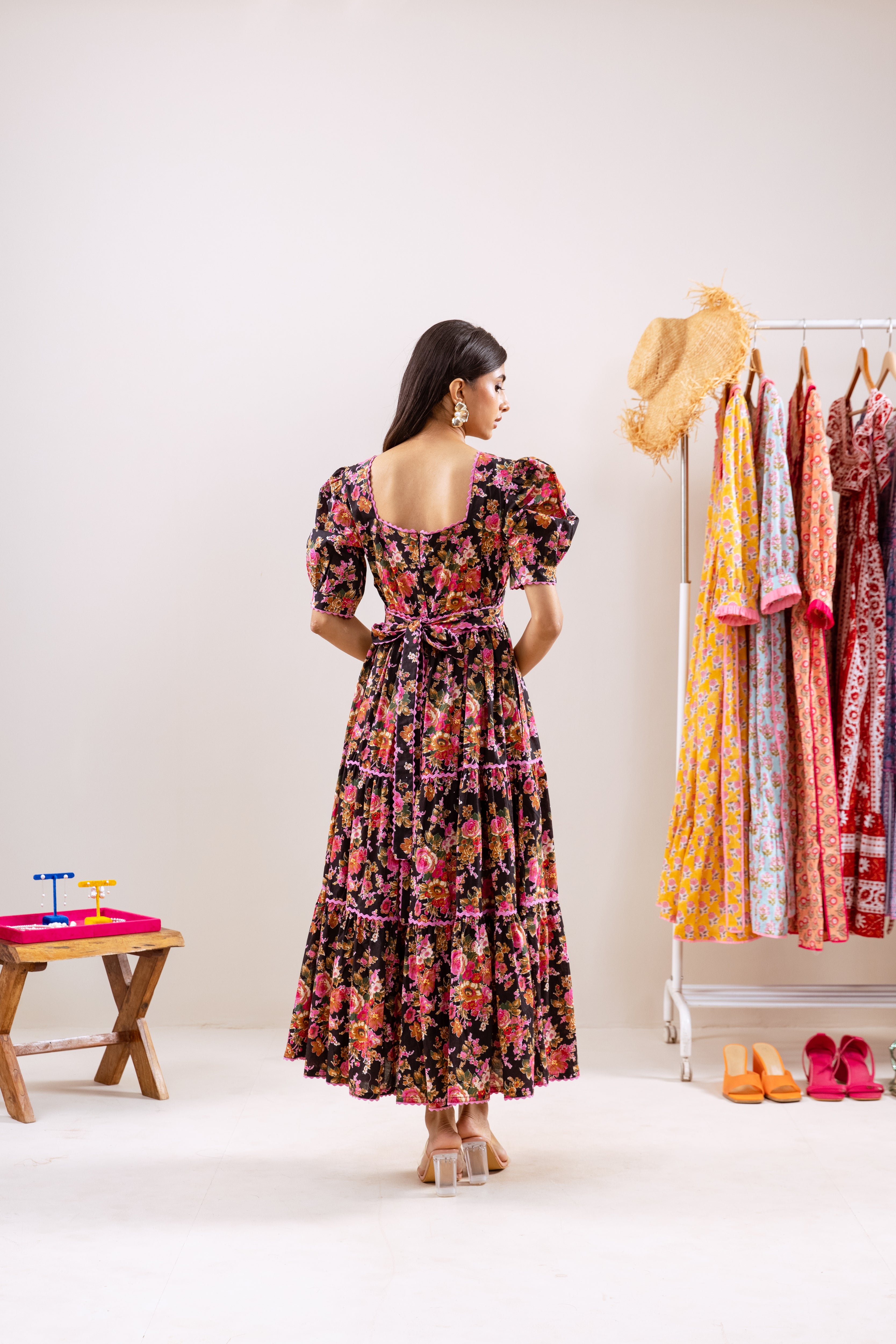 Black floral frill dress