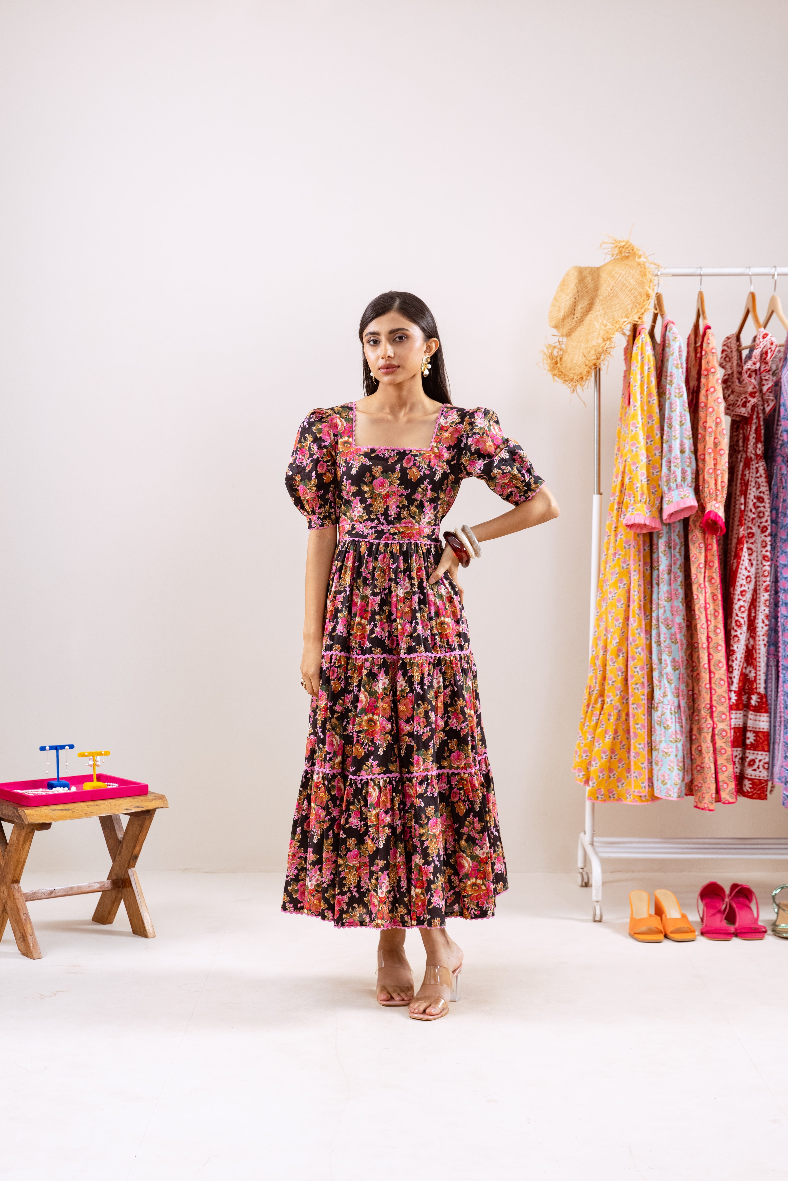 Black floral frill dress