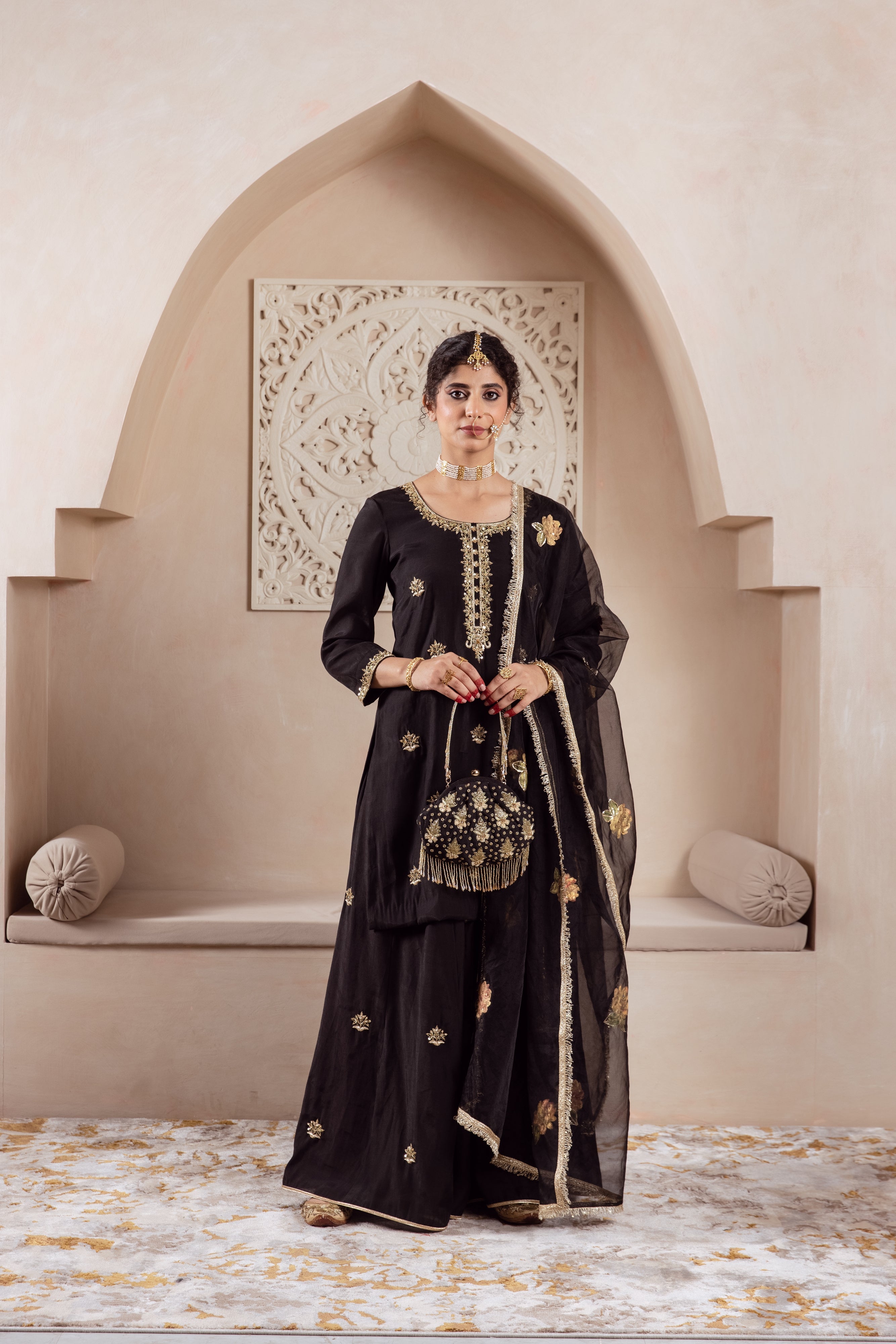GULNAZ black  hand painted sharara set