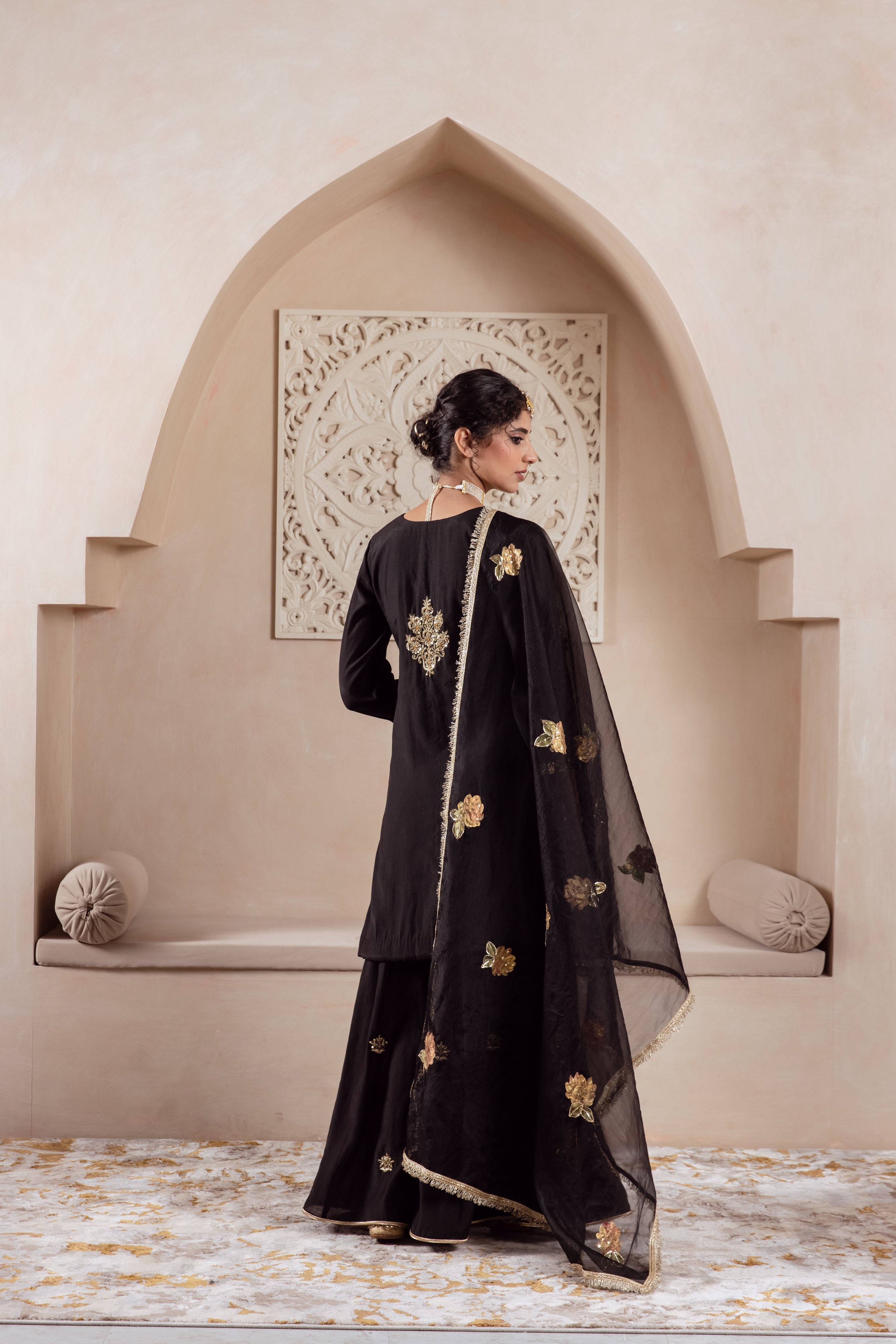 GULNAZ black  hand painted sharara set