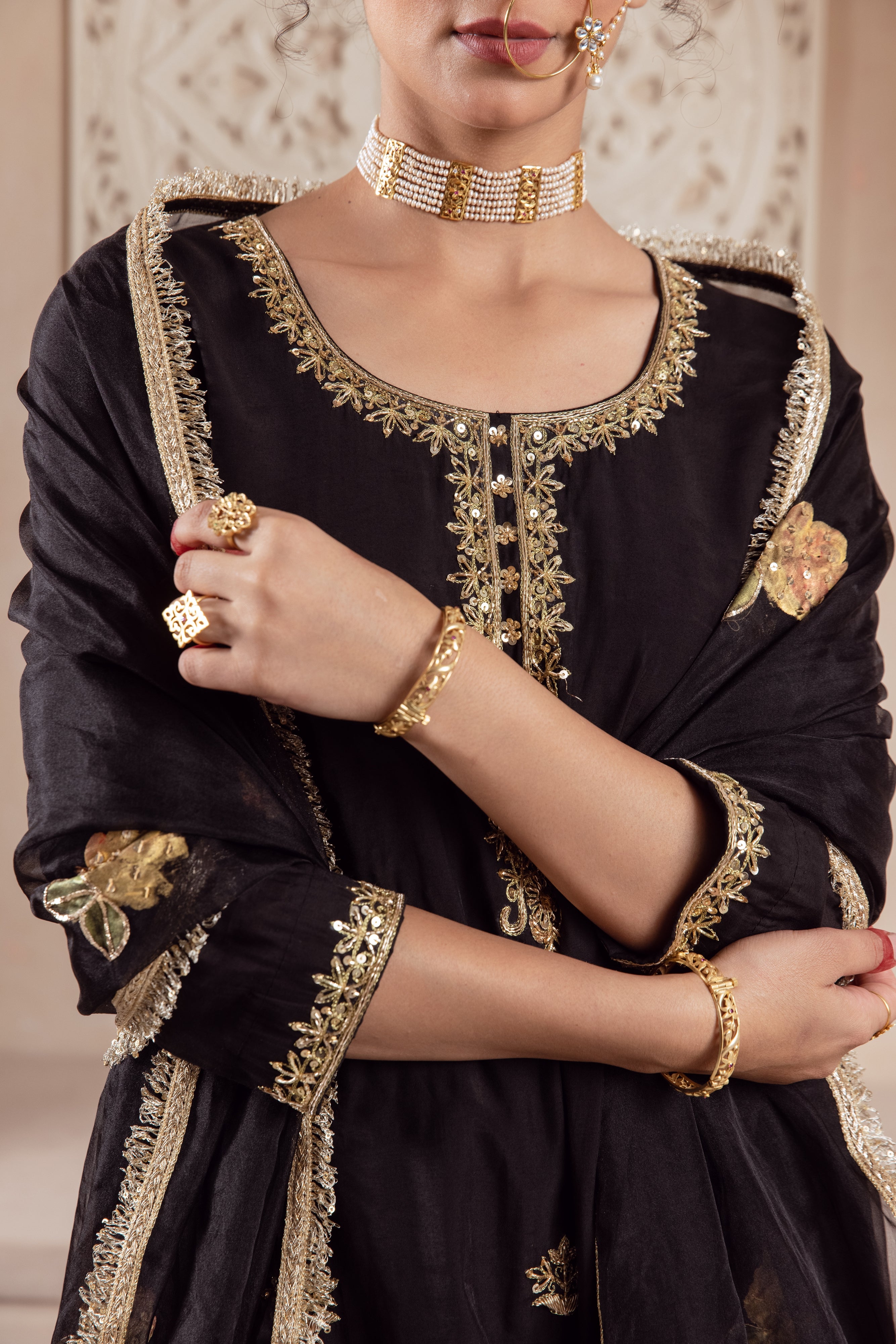 GULNAZ black  hand painted sharara set