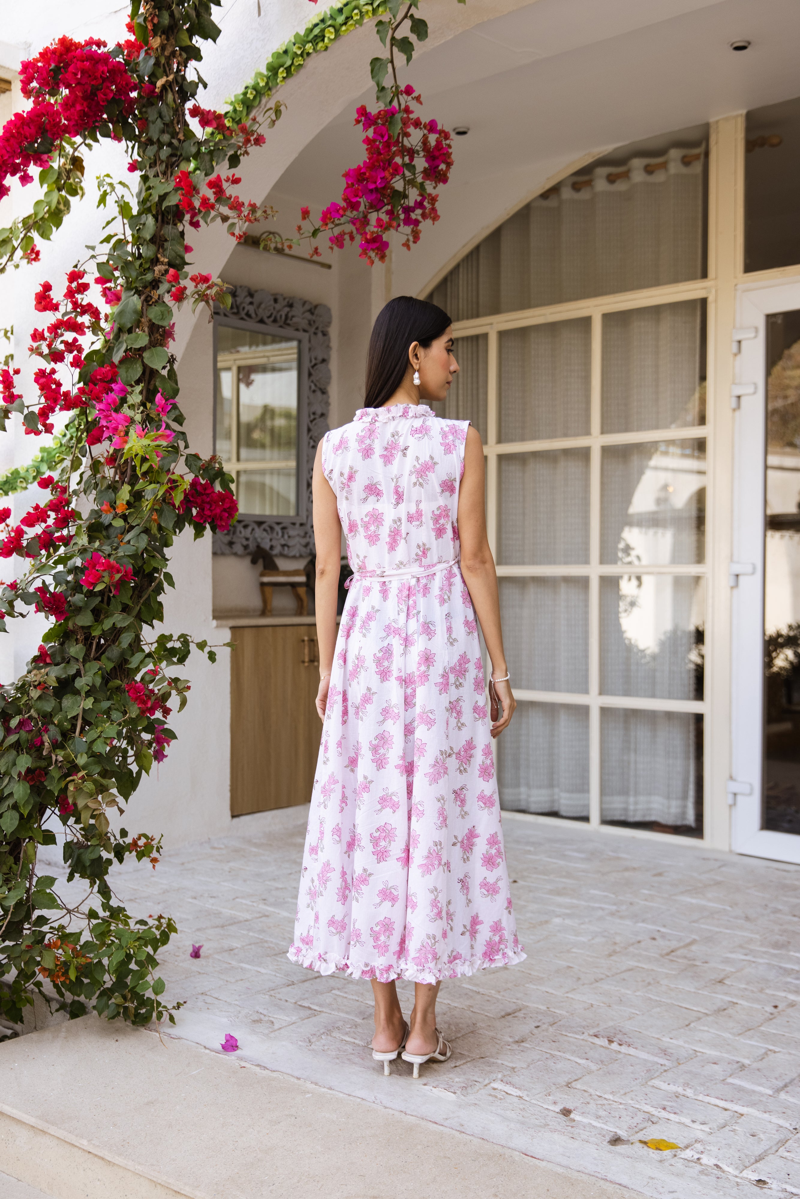 Picnic Pink floral hand block wrap around dress