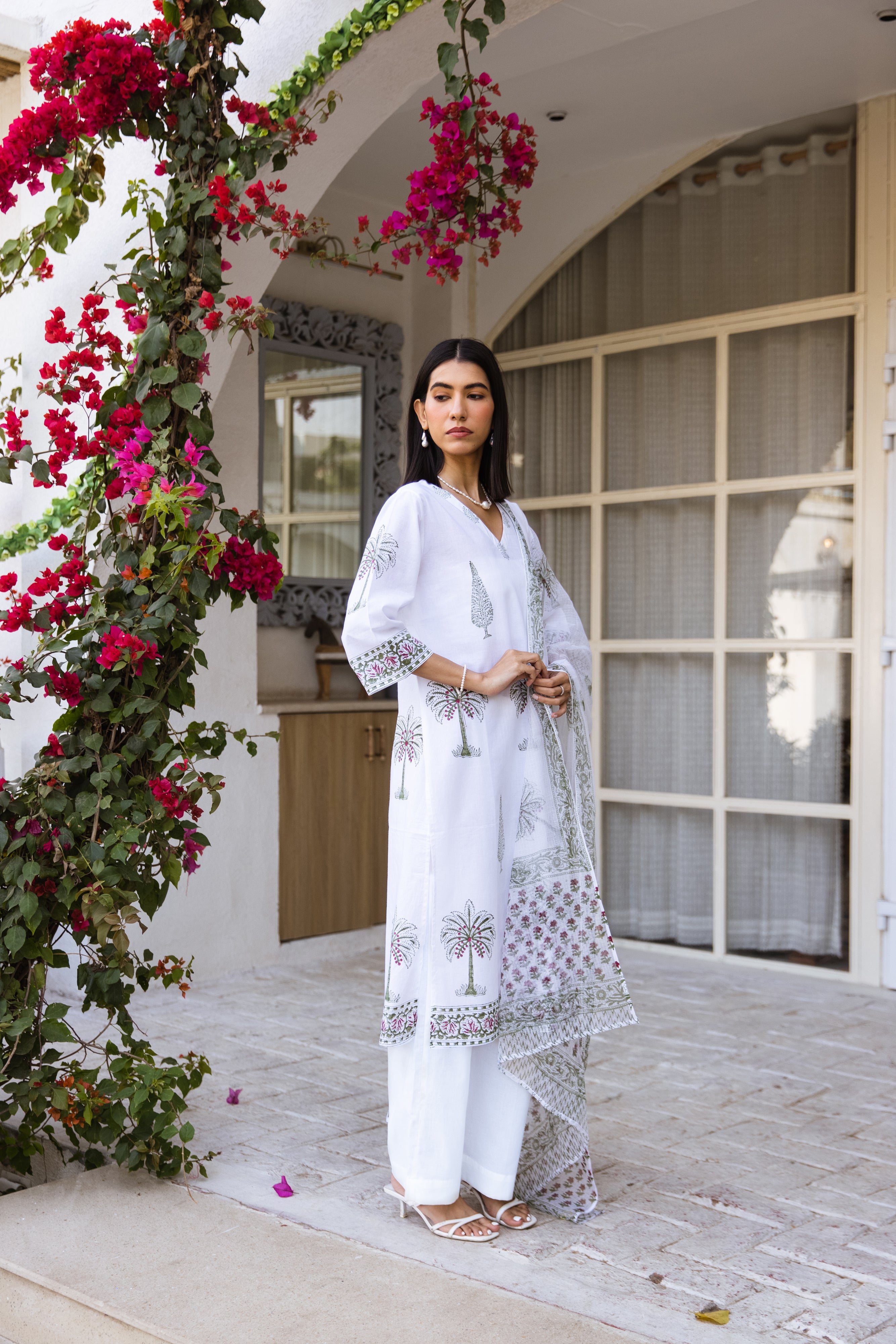 Picnic Palm tree Handblock Kurta Set