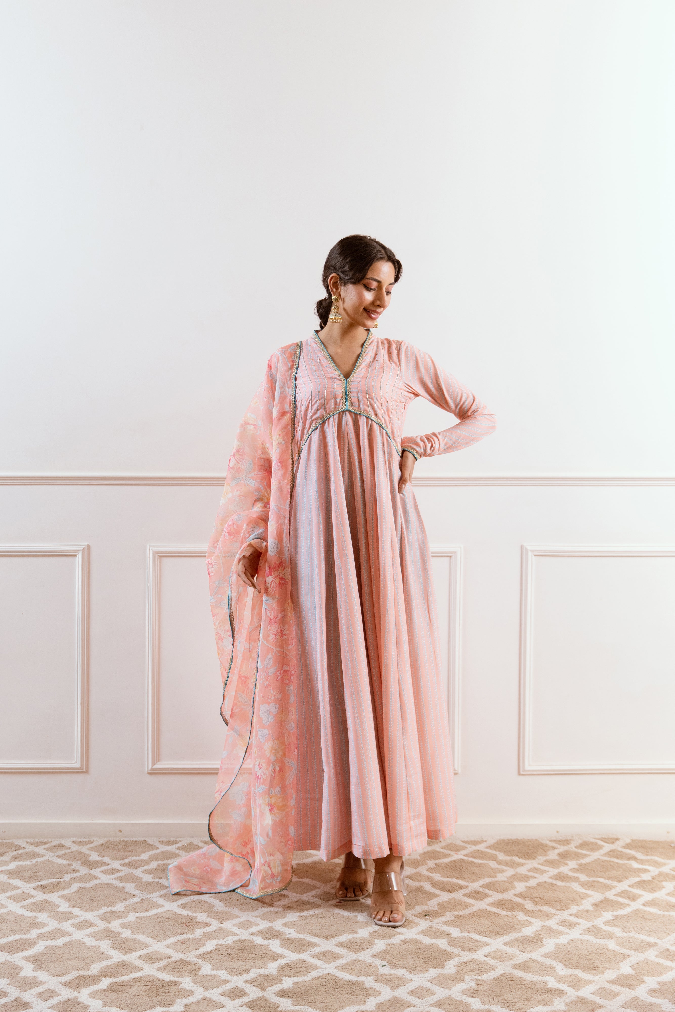 Salma Sitara Peach floral Anarkali set