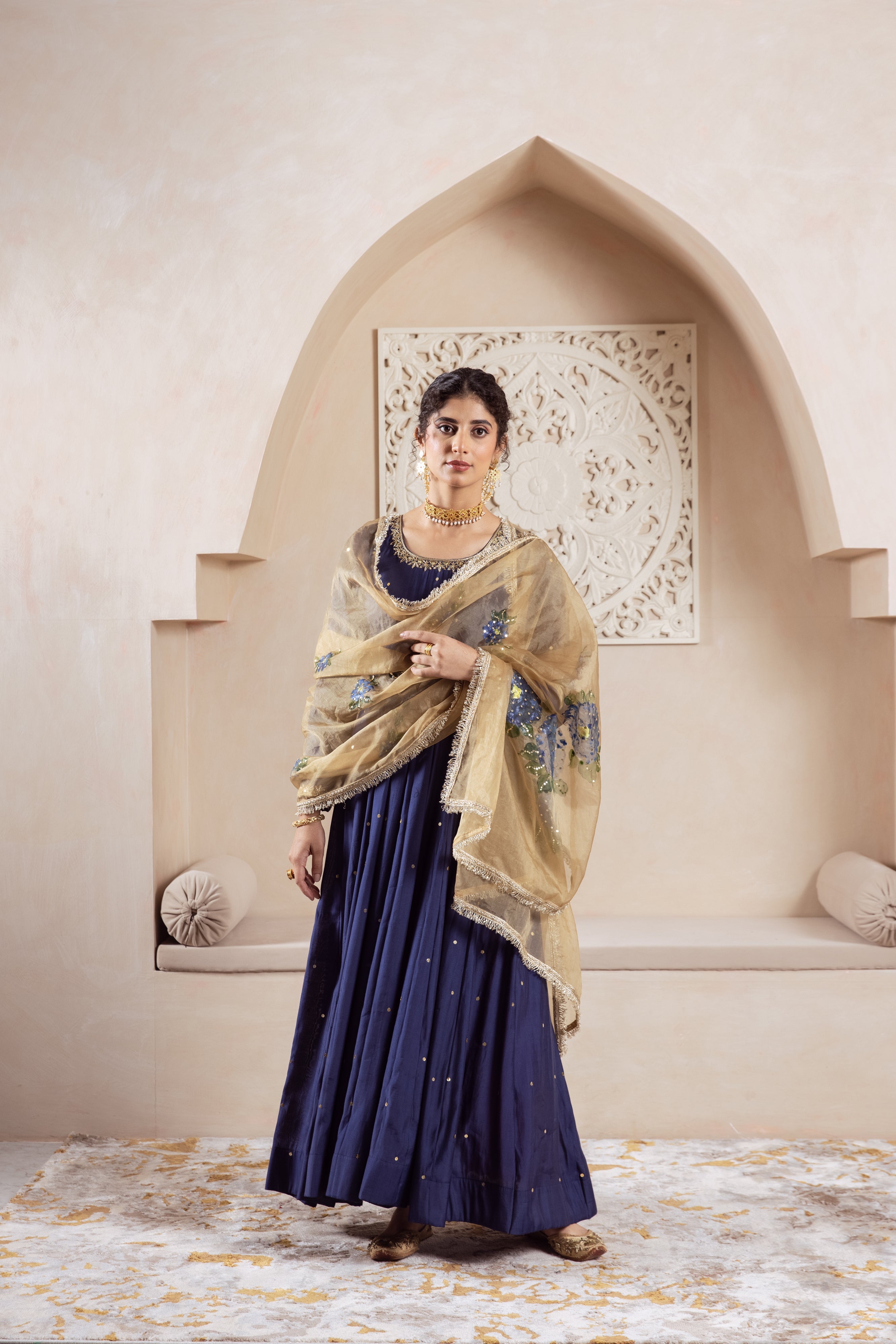 GULNAZ Navy blue hand painted Anarkali set