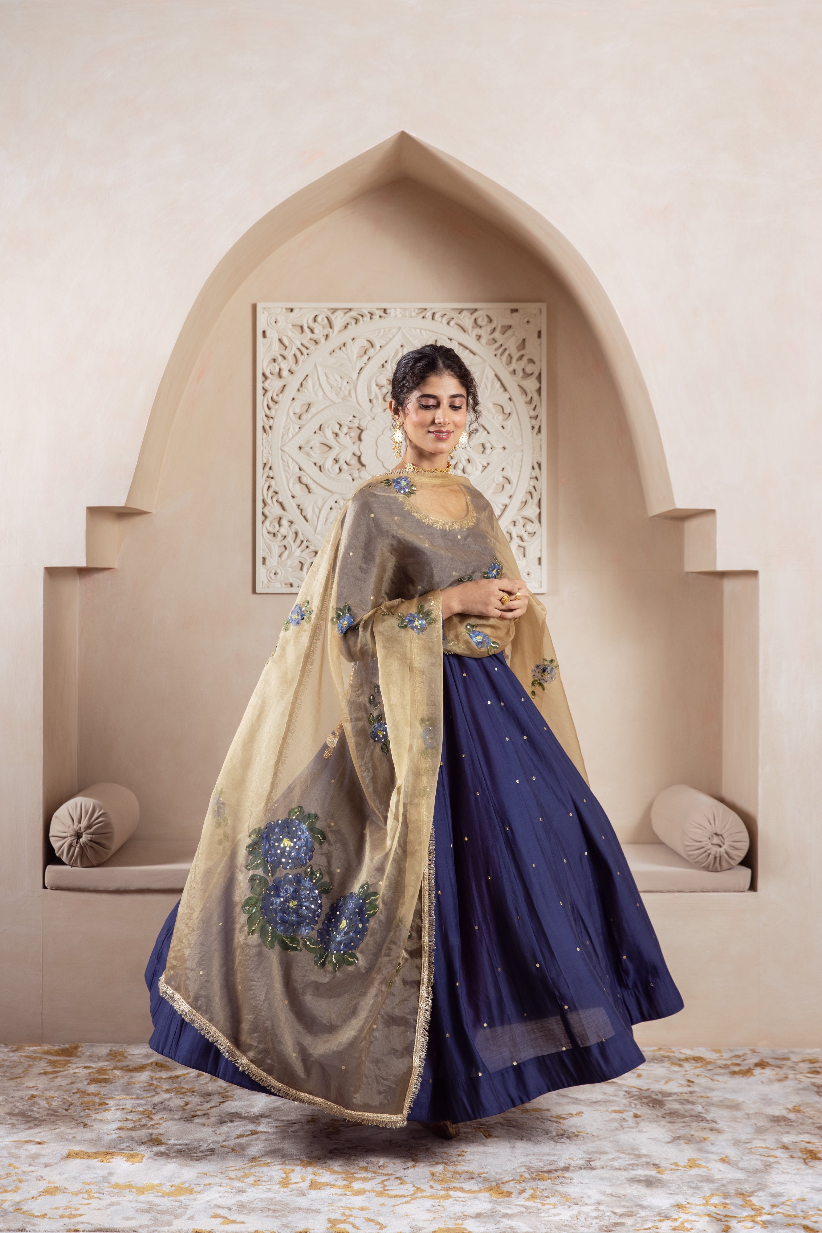GULNAZ Navy blue hand painted Anarkali set