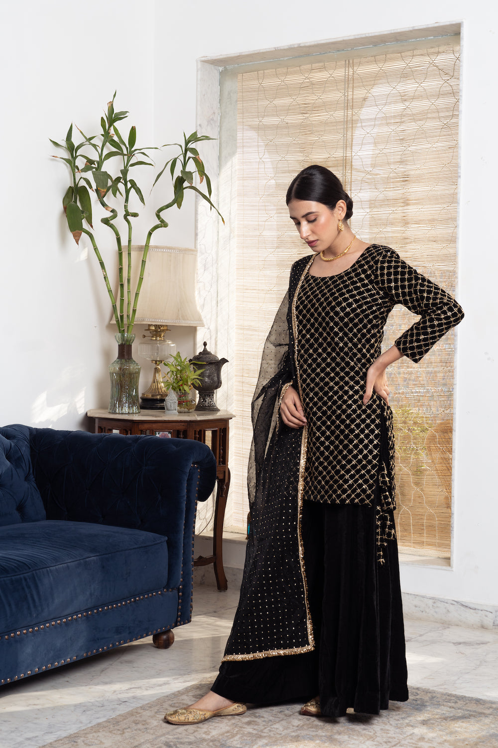 Khwabidah Black Sharara Set of 3