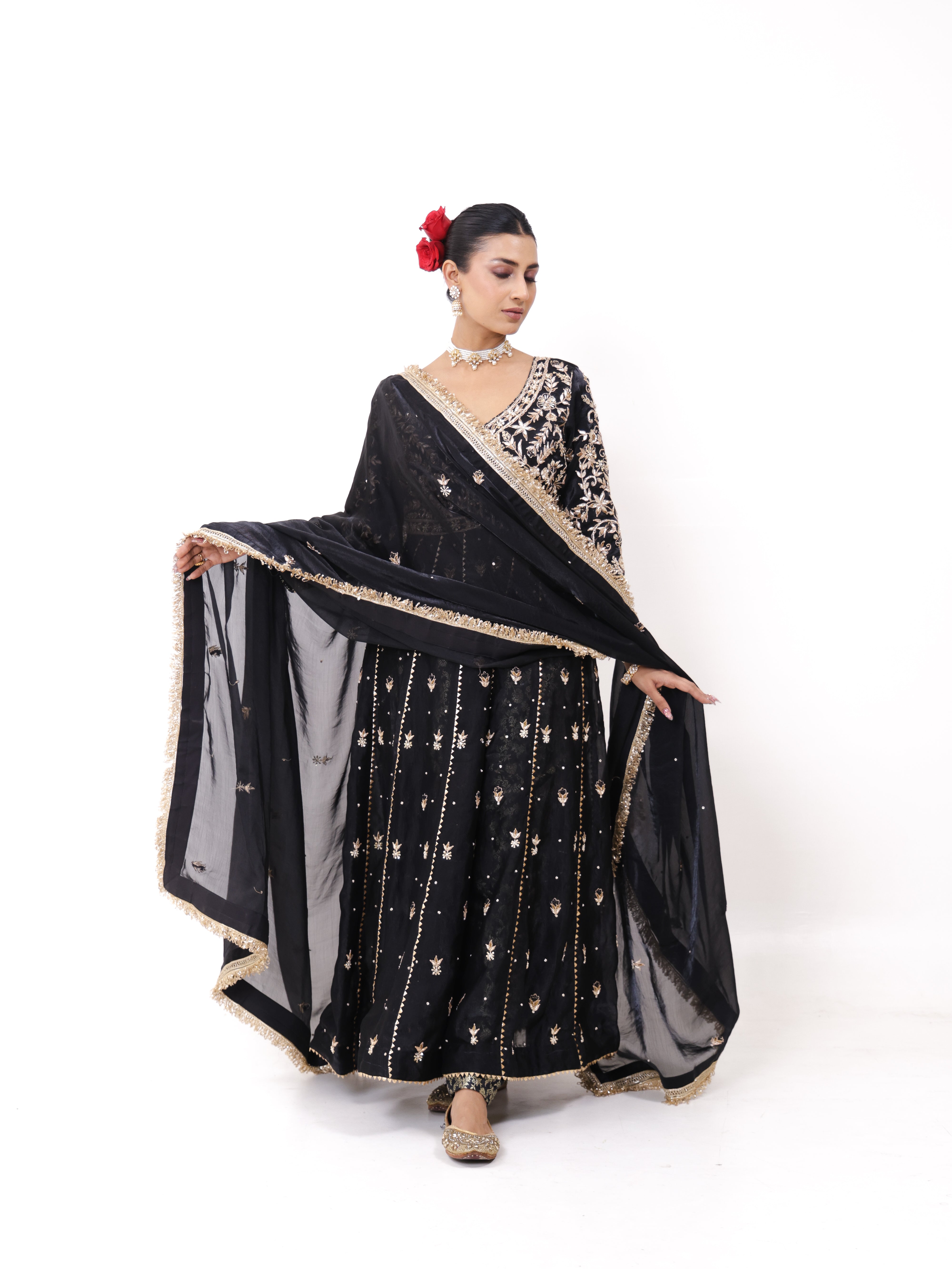 Falak Black Silk Tissue Anarkali
