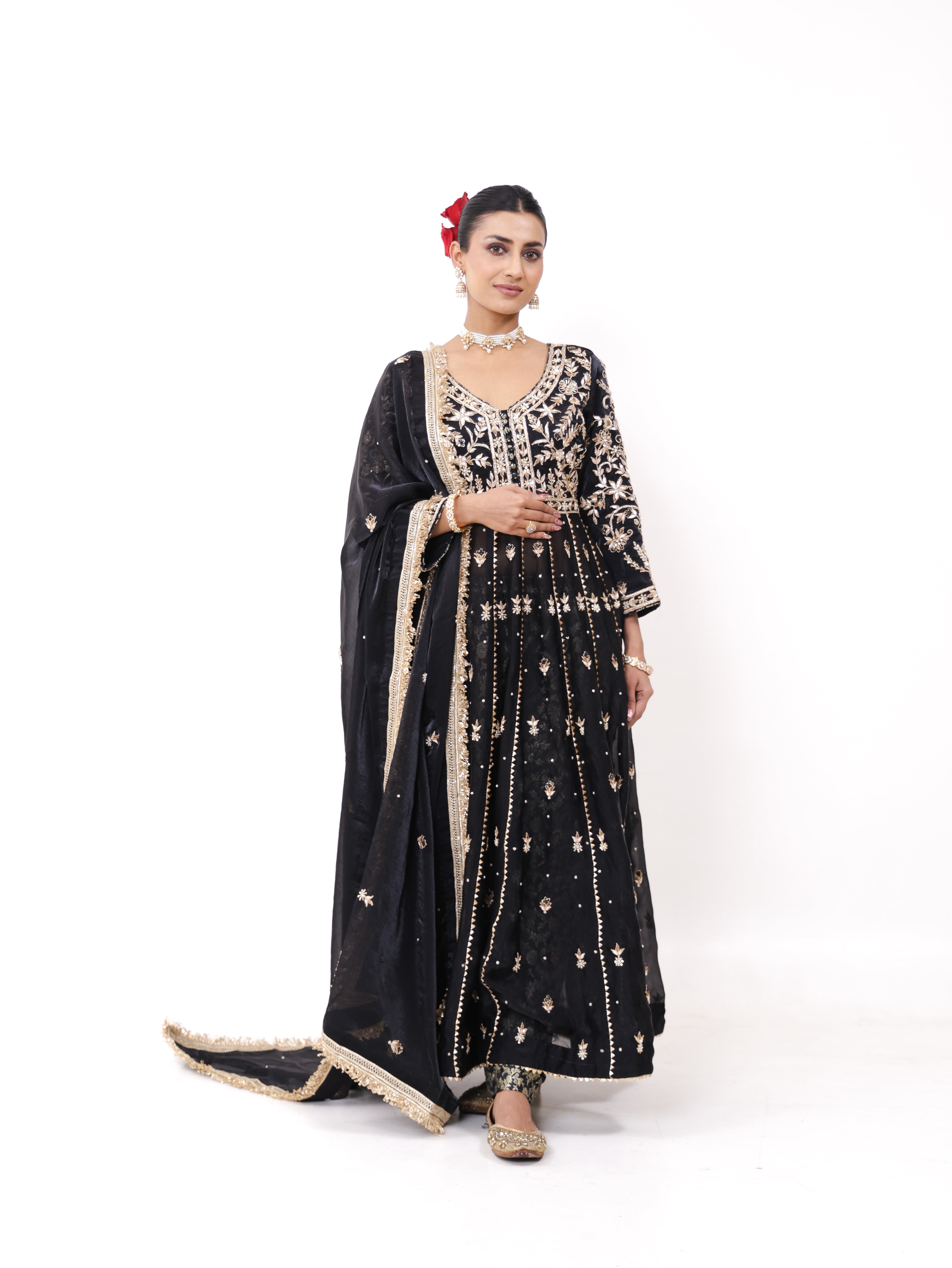 Falak Black Silk Tissue Anarkali