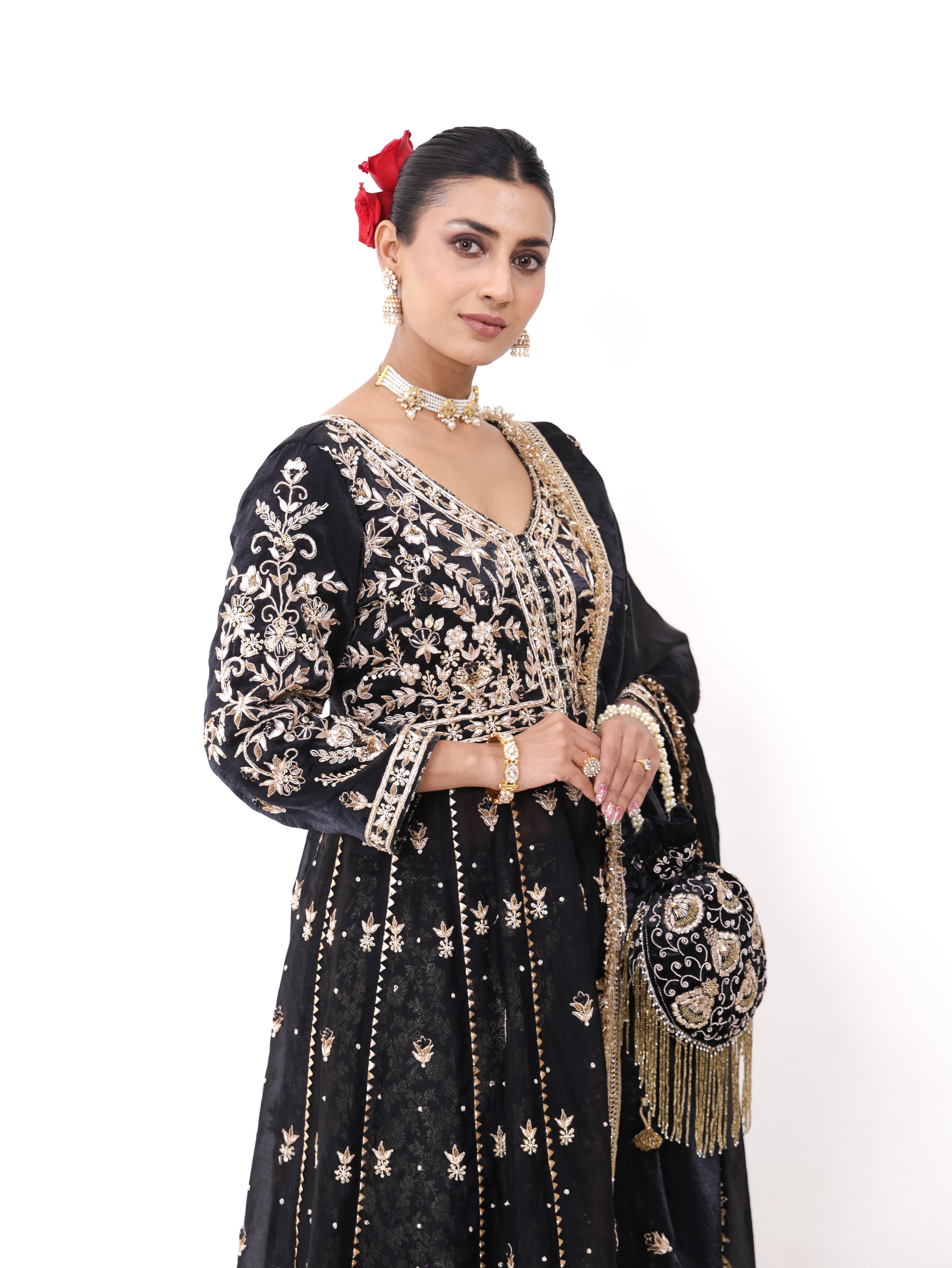 Falak Black Silk Tissue Anarkali