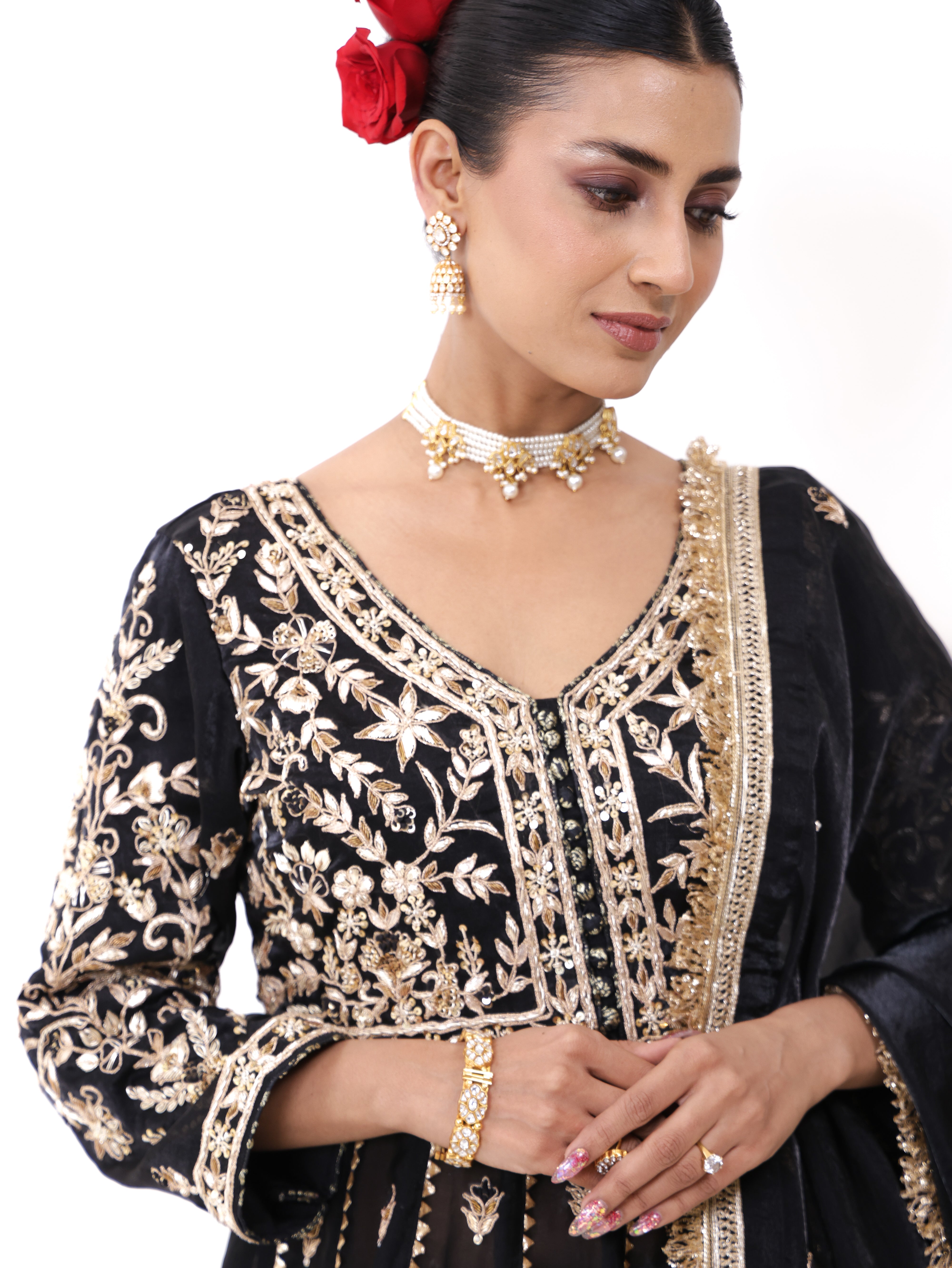 Falak Black Silk Tissue Anarkali