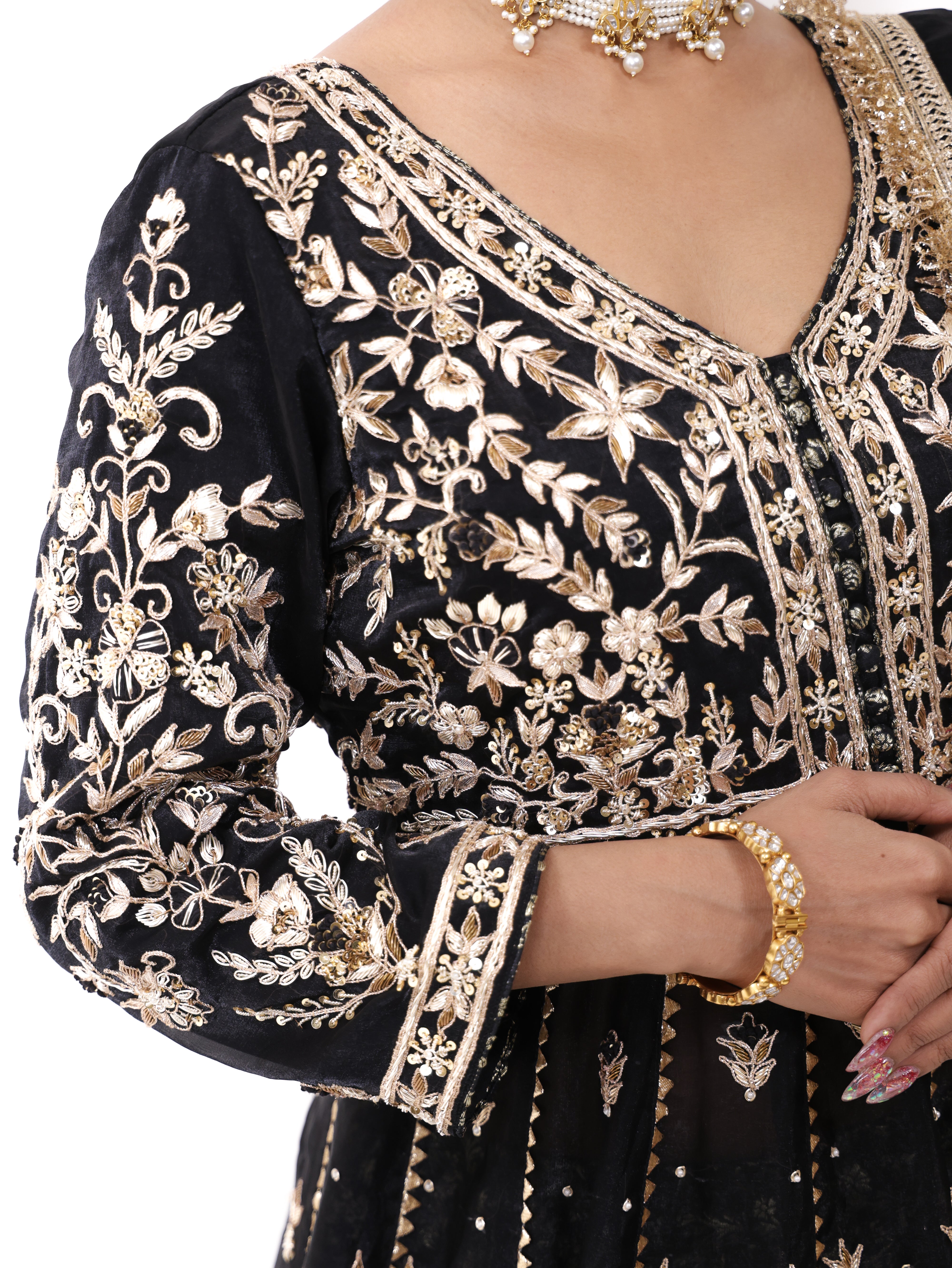 Falak Black Silk Tissue Anarkali