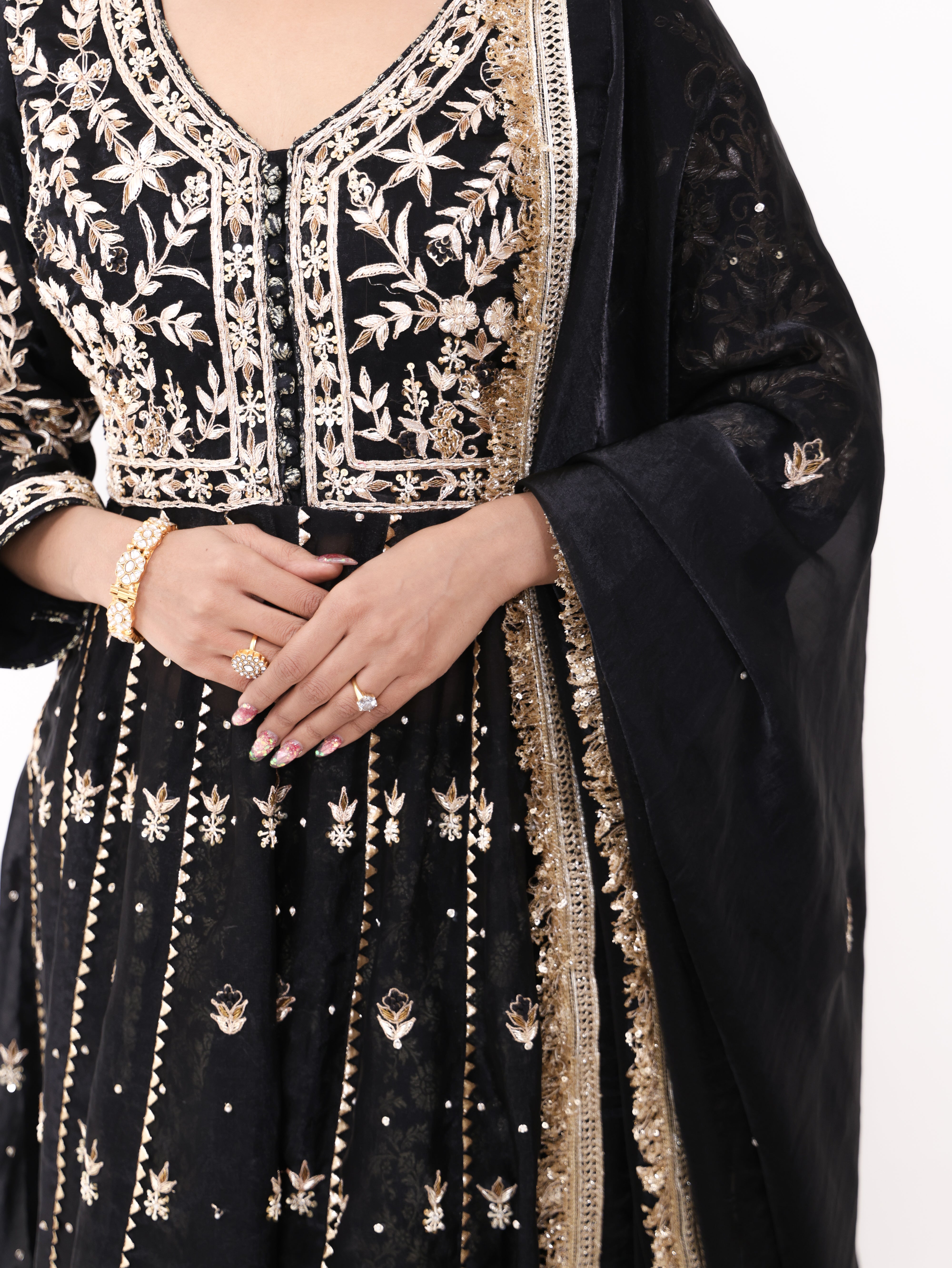 Falak Black Silk Tissue Anarkali