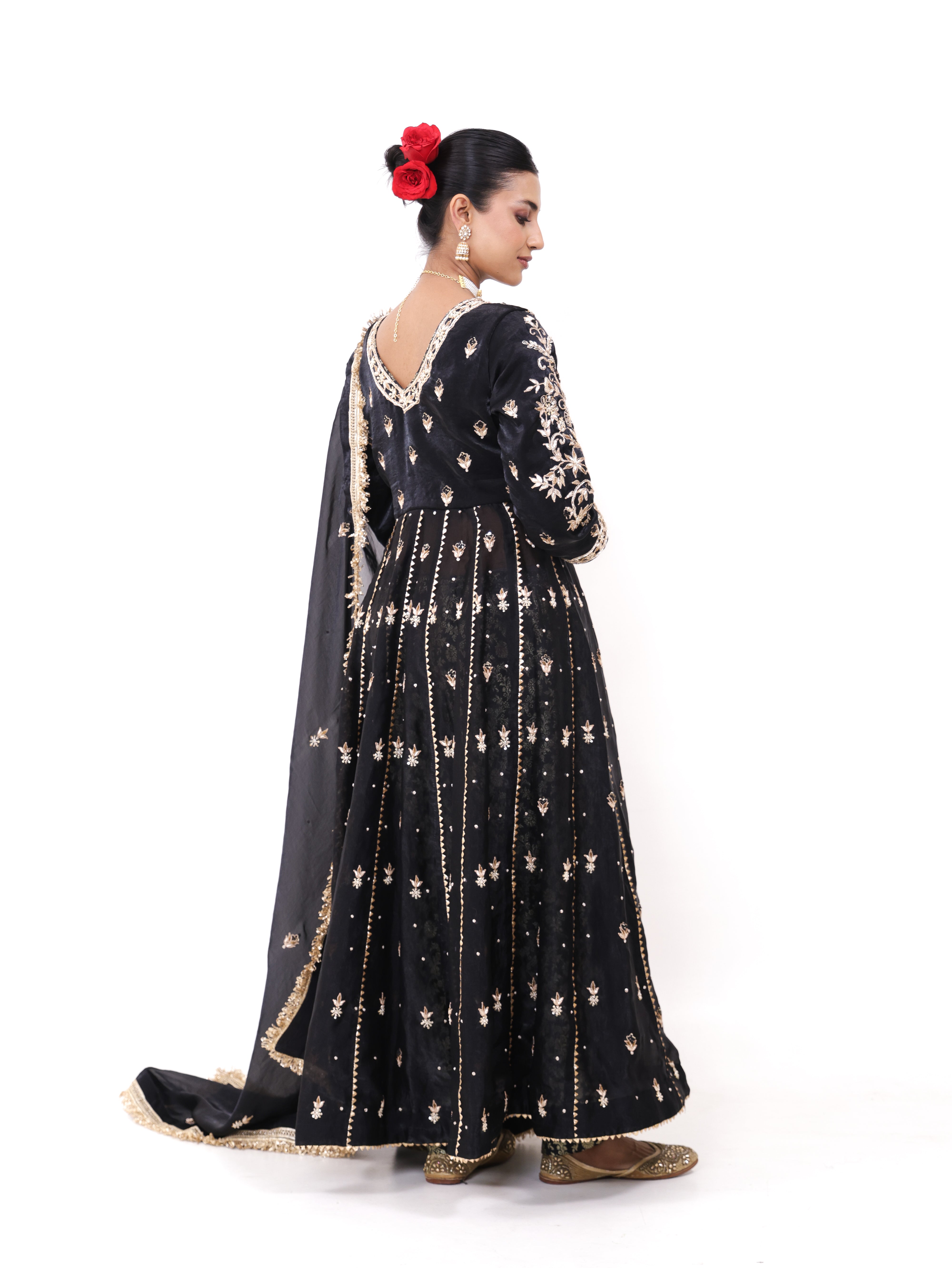 Falak Black Silk Tissue Anarkali