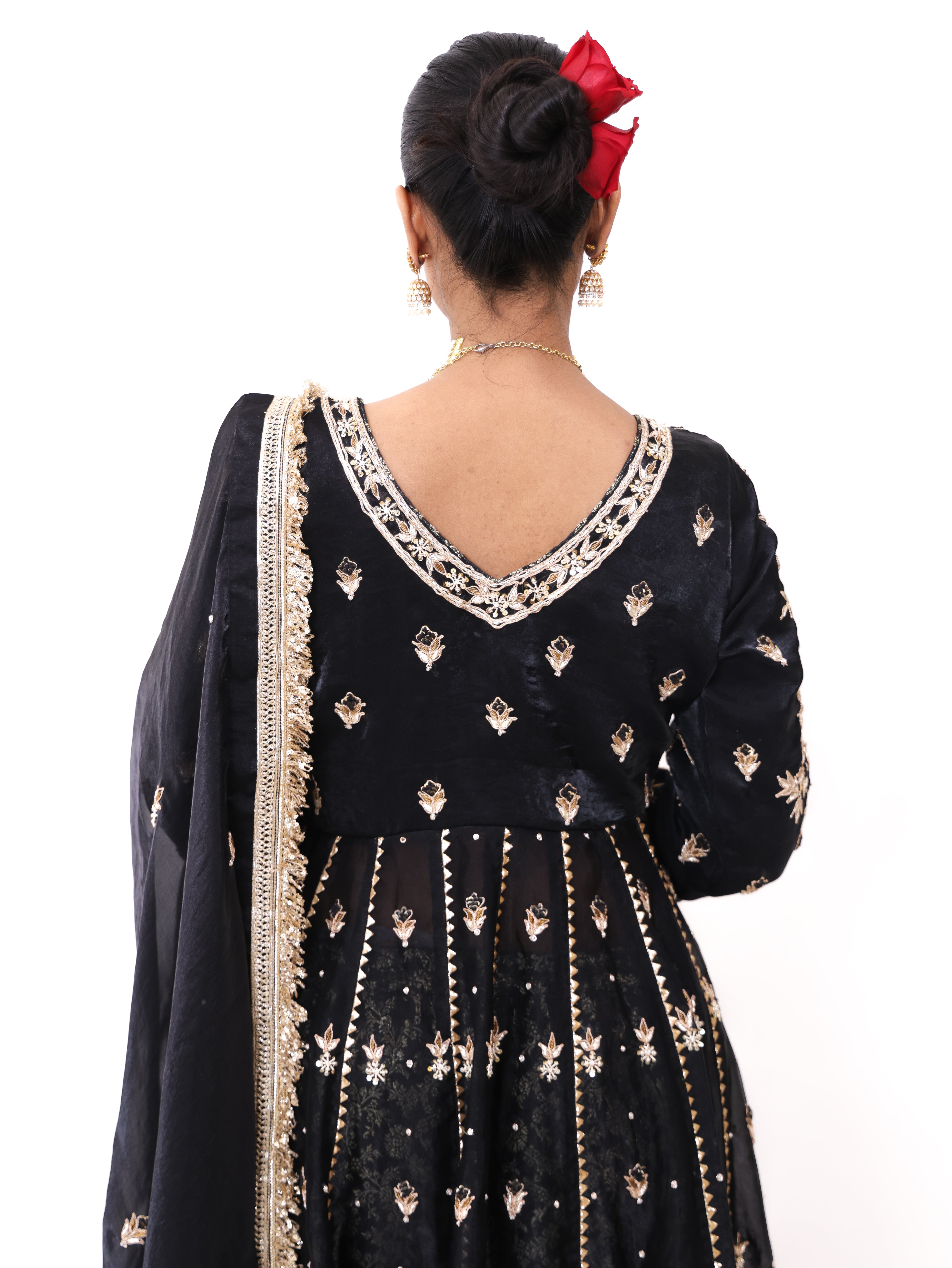 Falak Black Silk Tissue Anarkali