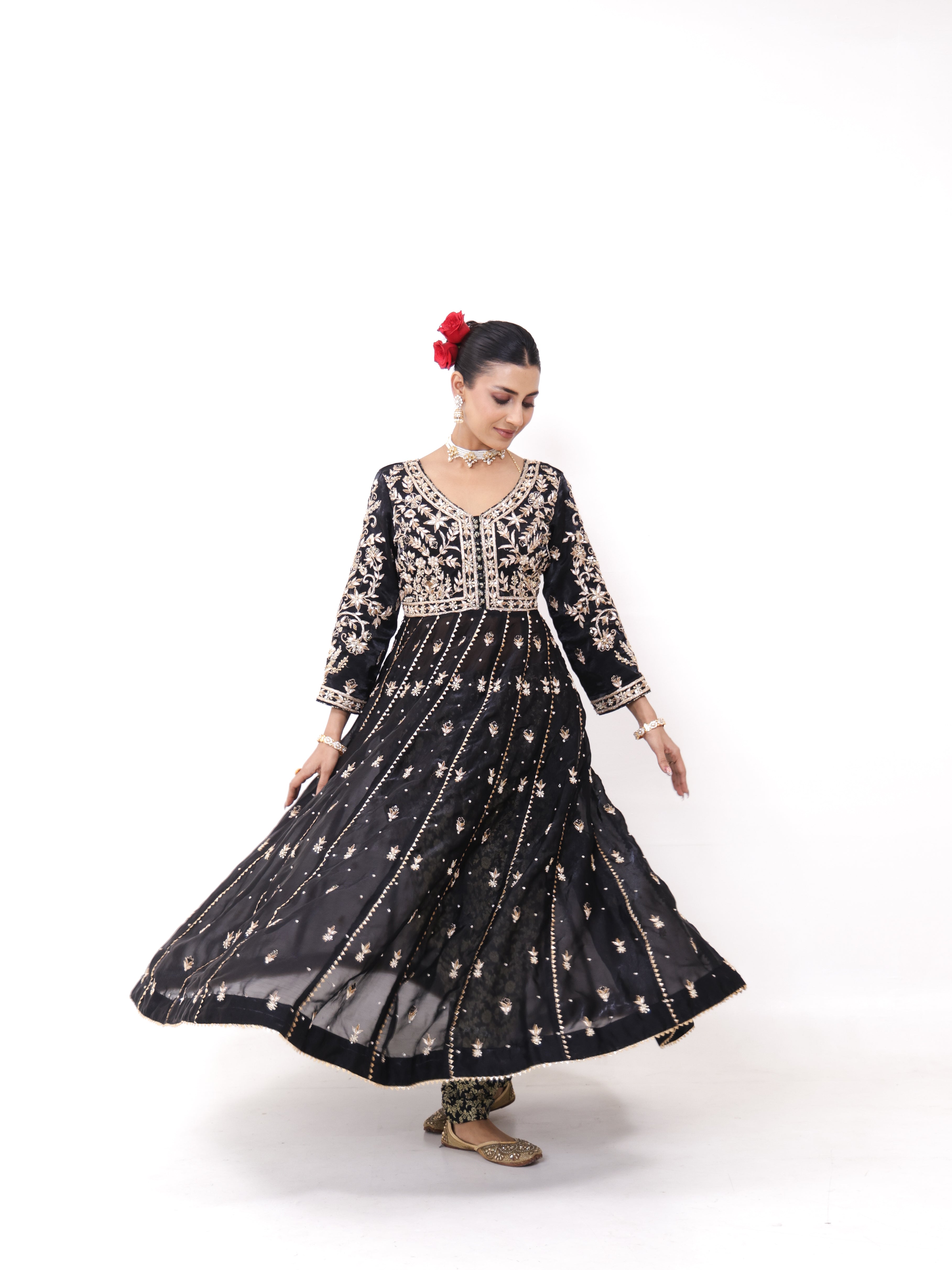 Falak Black Silk Tissue Anarkali