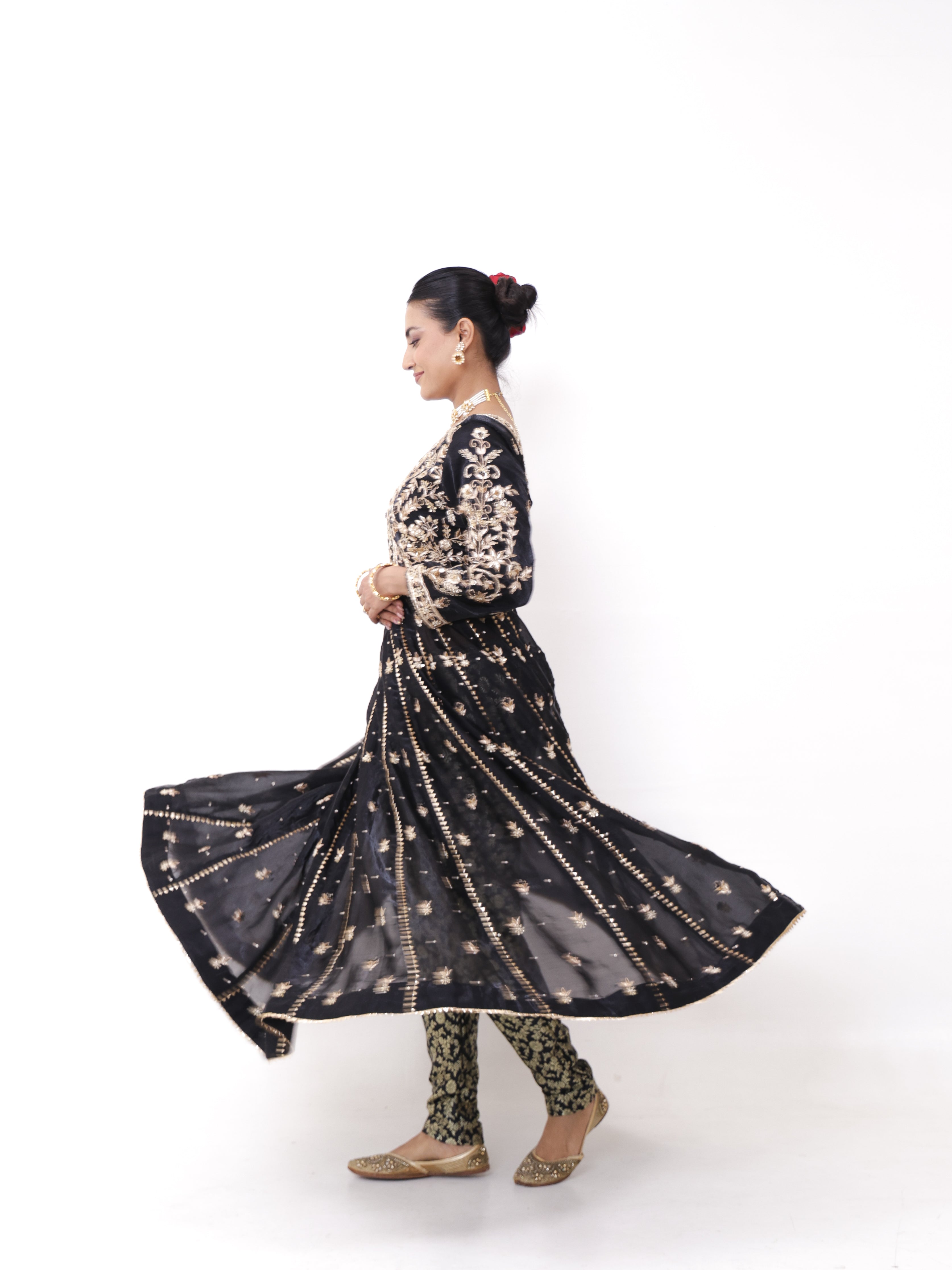 Falak Black Silk Tissue Anarkali
