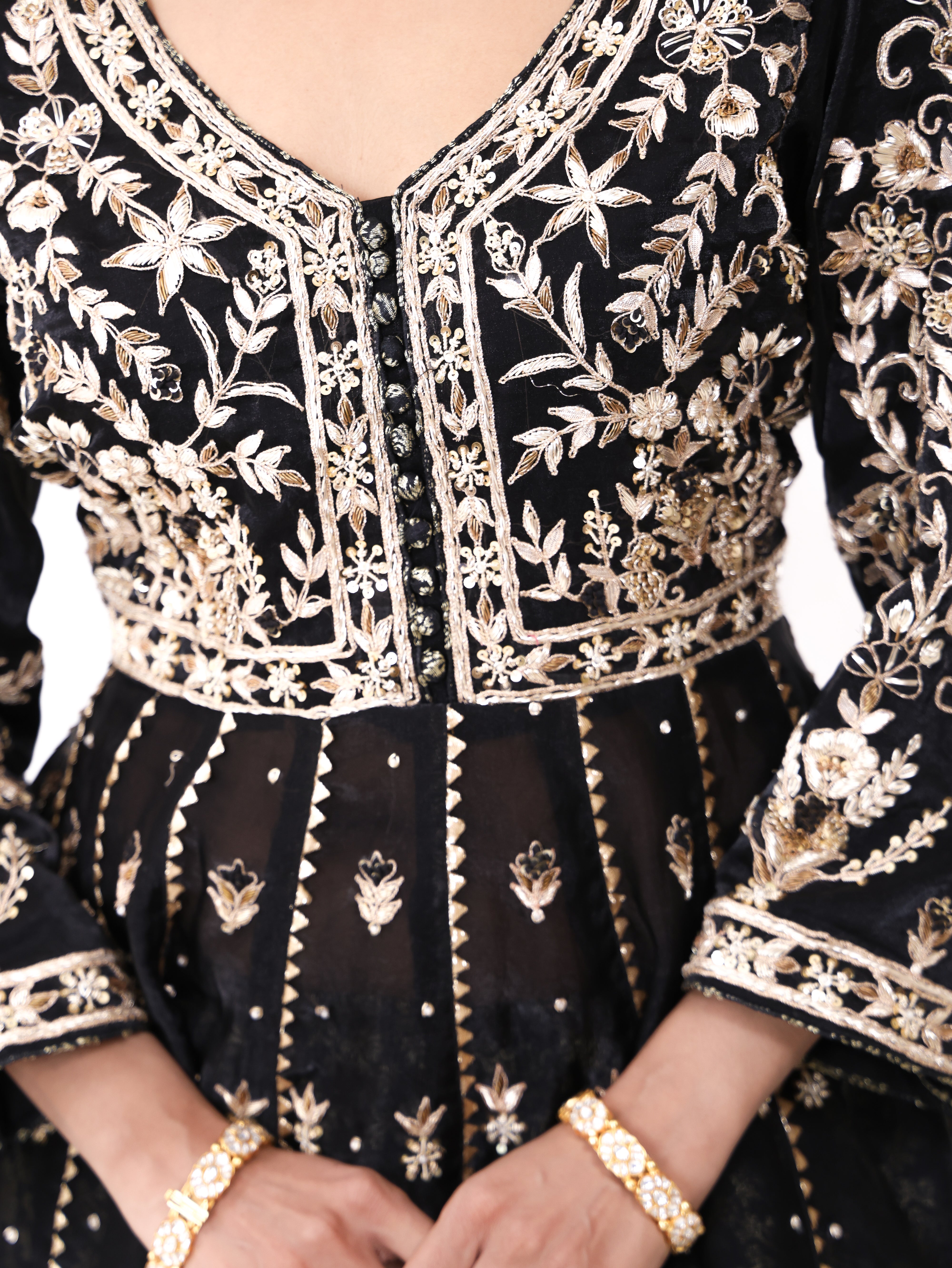 Falak Black Silk Tissue Anarkali