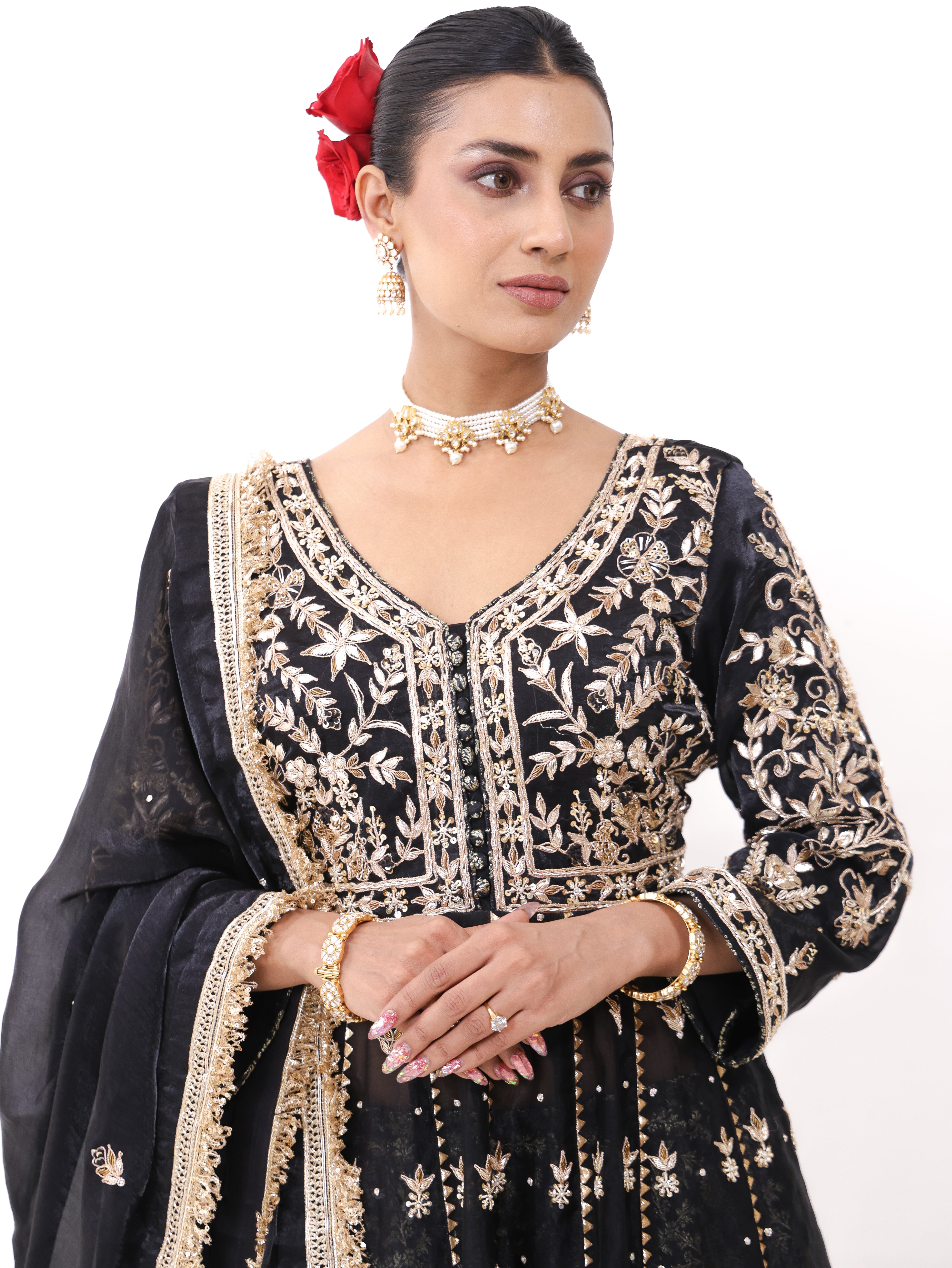 Falak Black Silk Tissue Anarkali