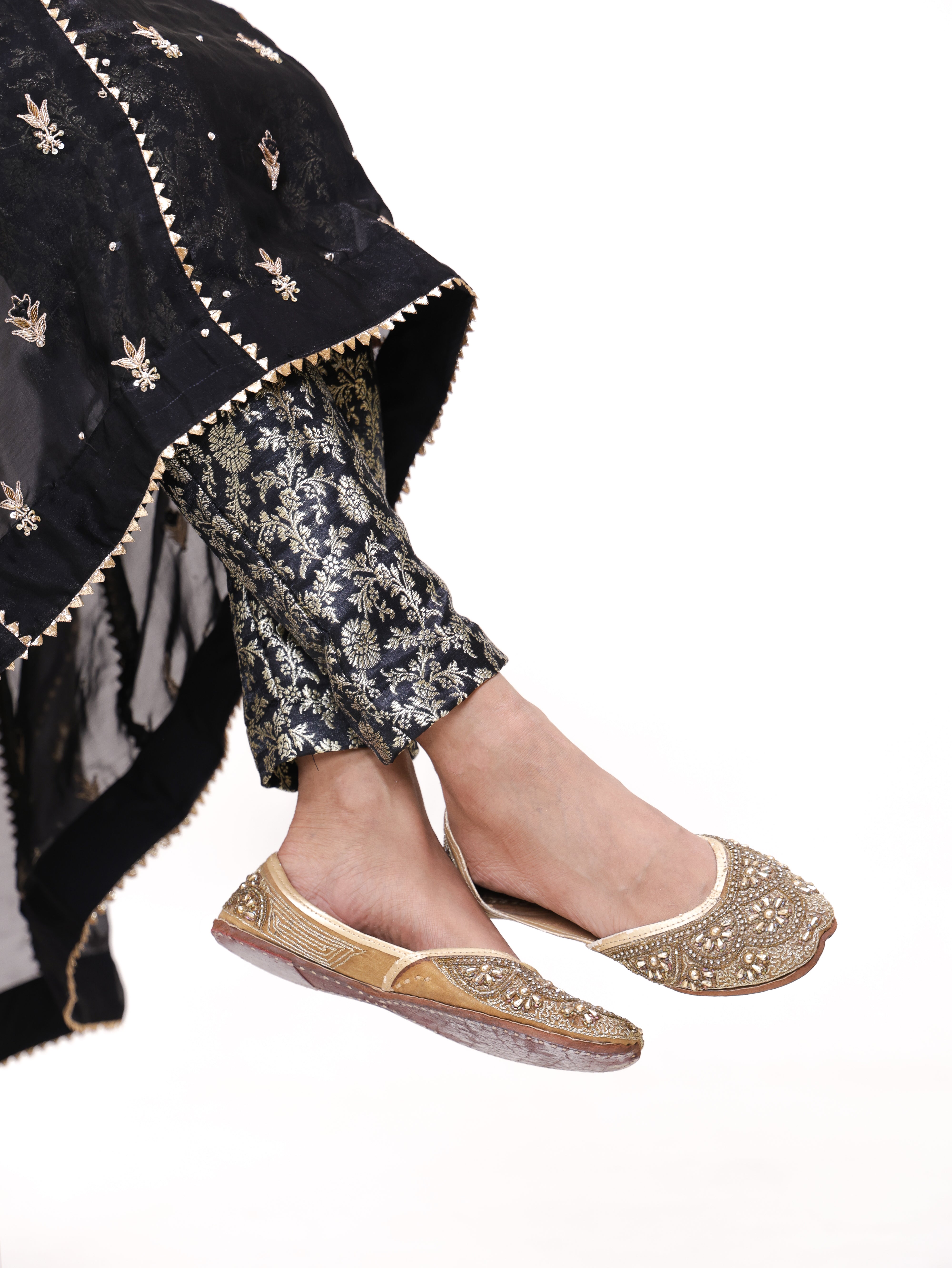 Falak Black Silk Tissue Anarkali