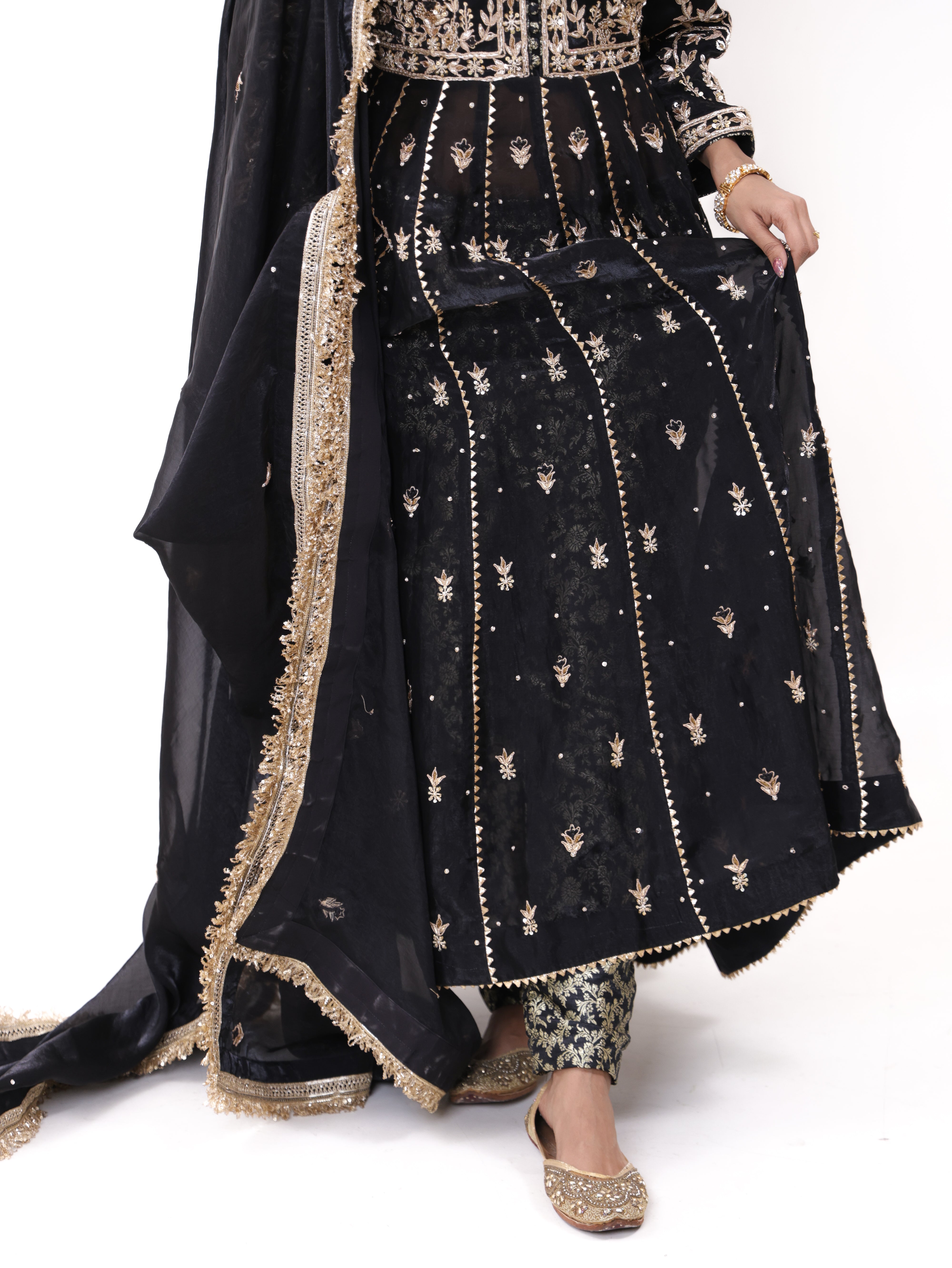 Falak Black Silk Tissue Anarkali