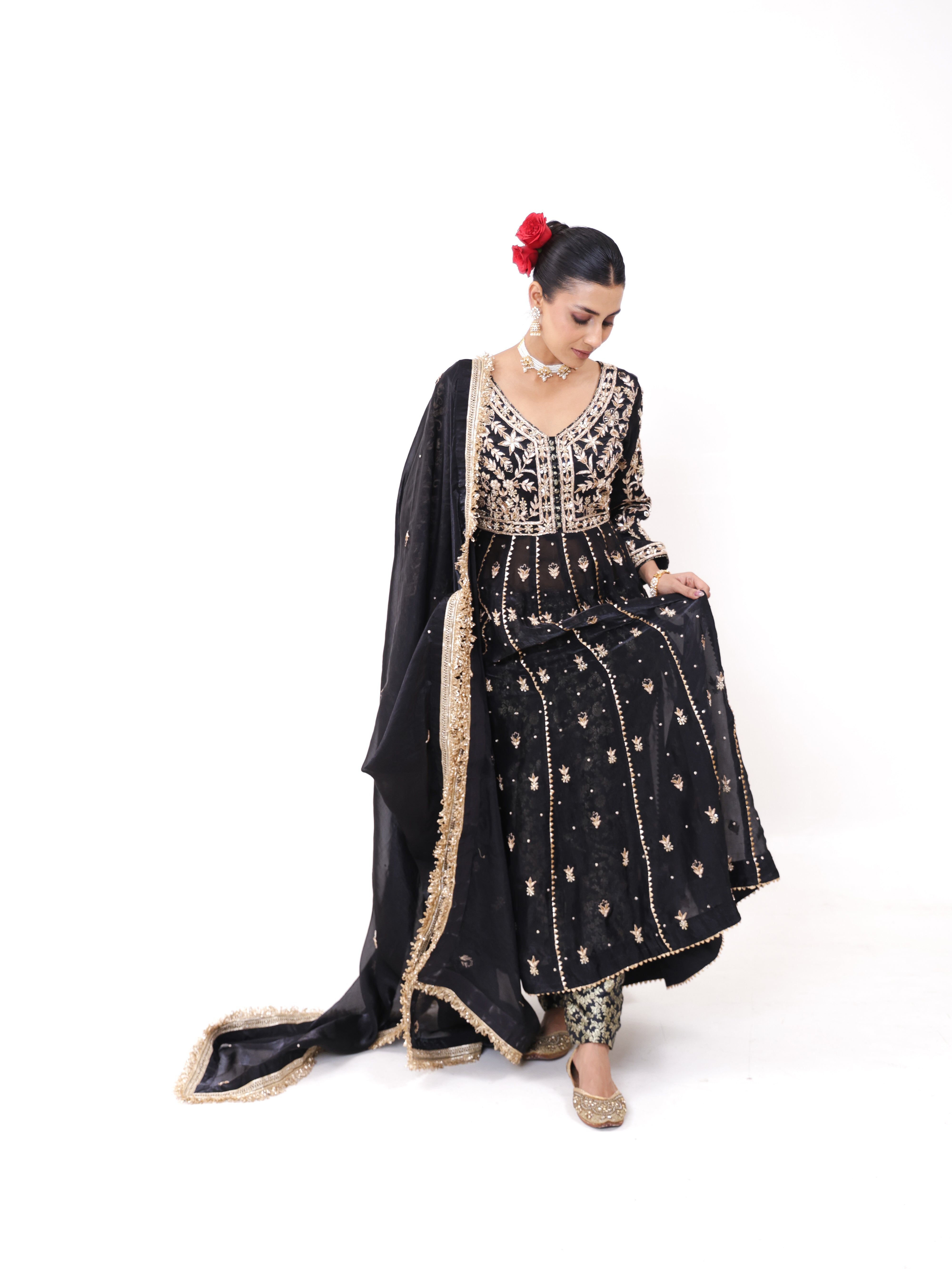 Falak Black Silk Tissue Anarkali