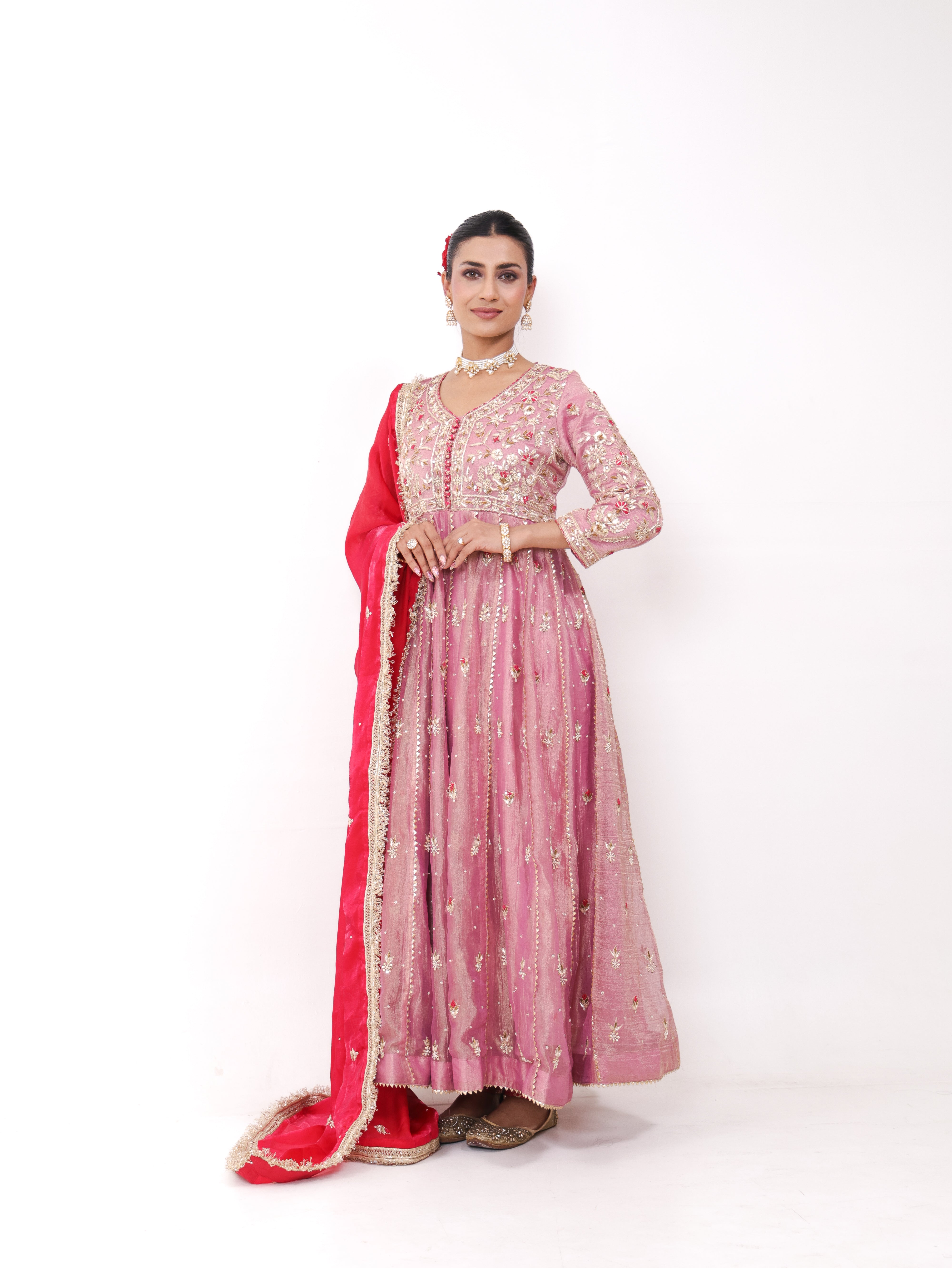 Falak Pink Tissue Anarkali