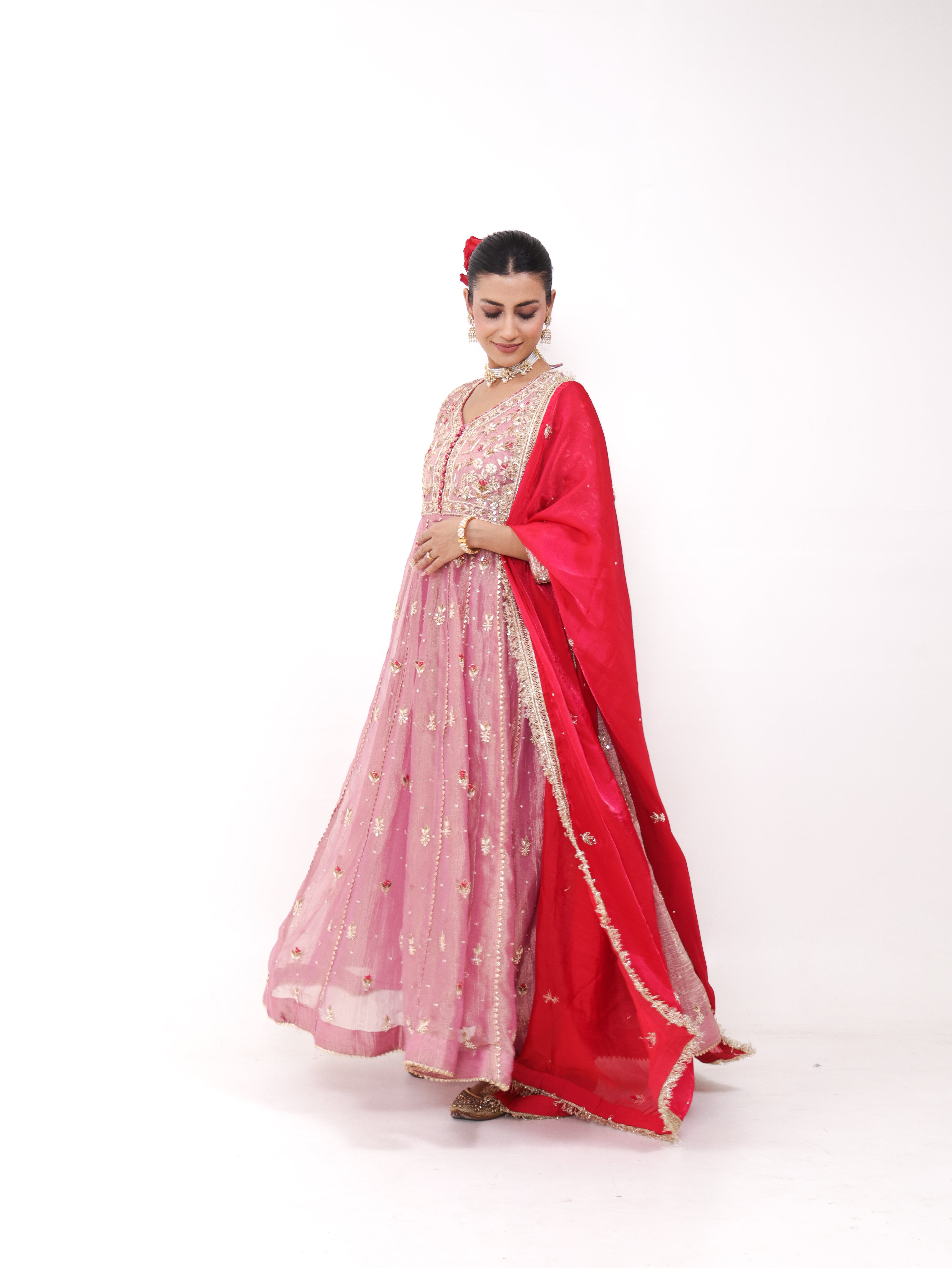 Falak Pink Tissue Anarkali