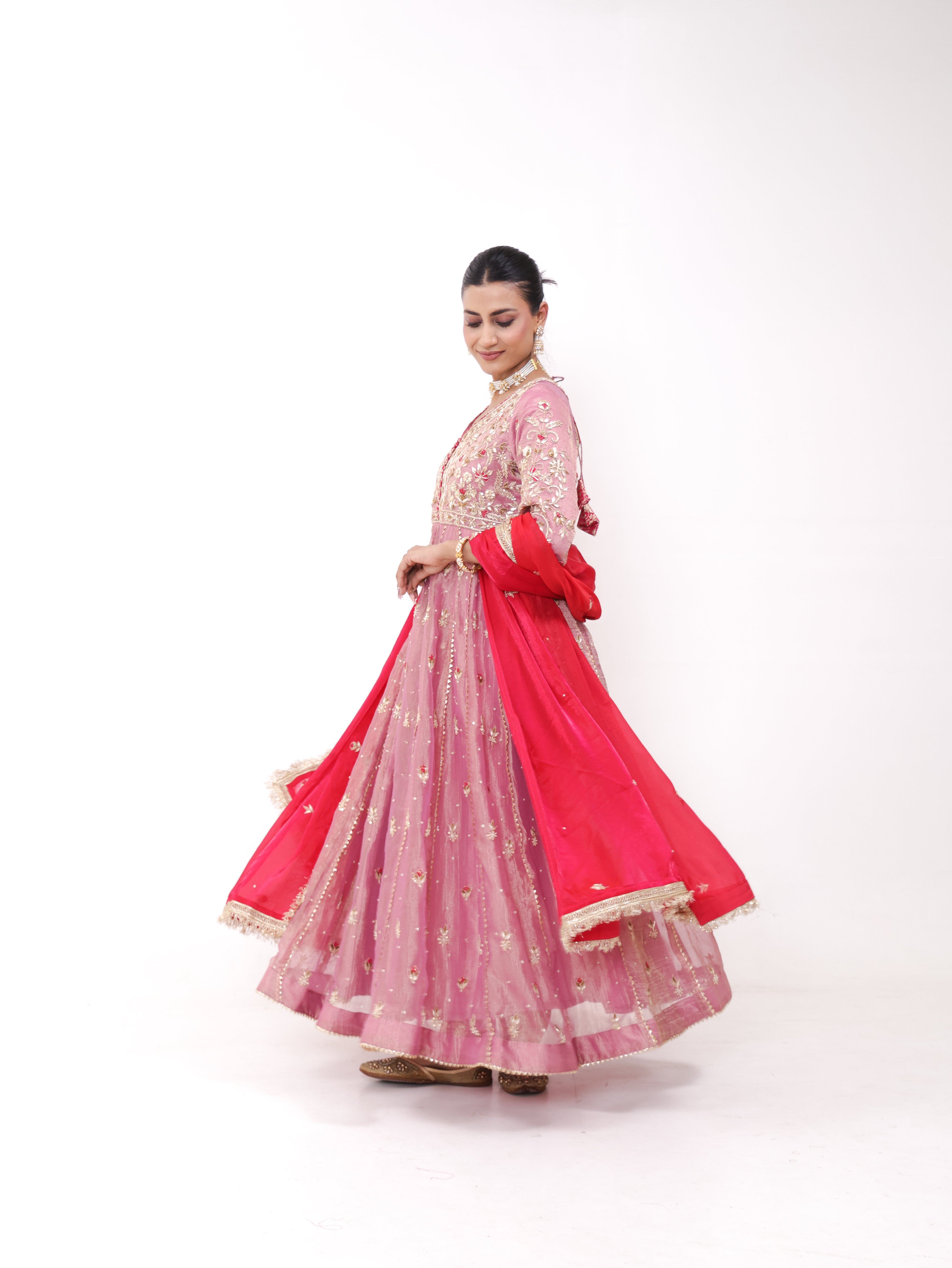 Falak Pink Tissue Anarkali