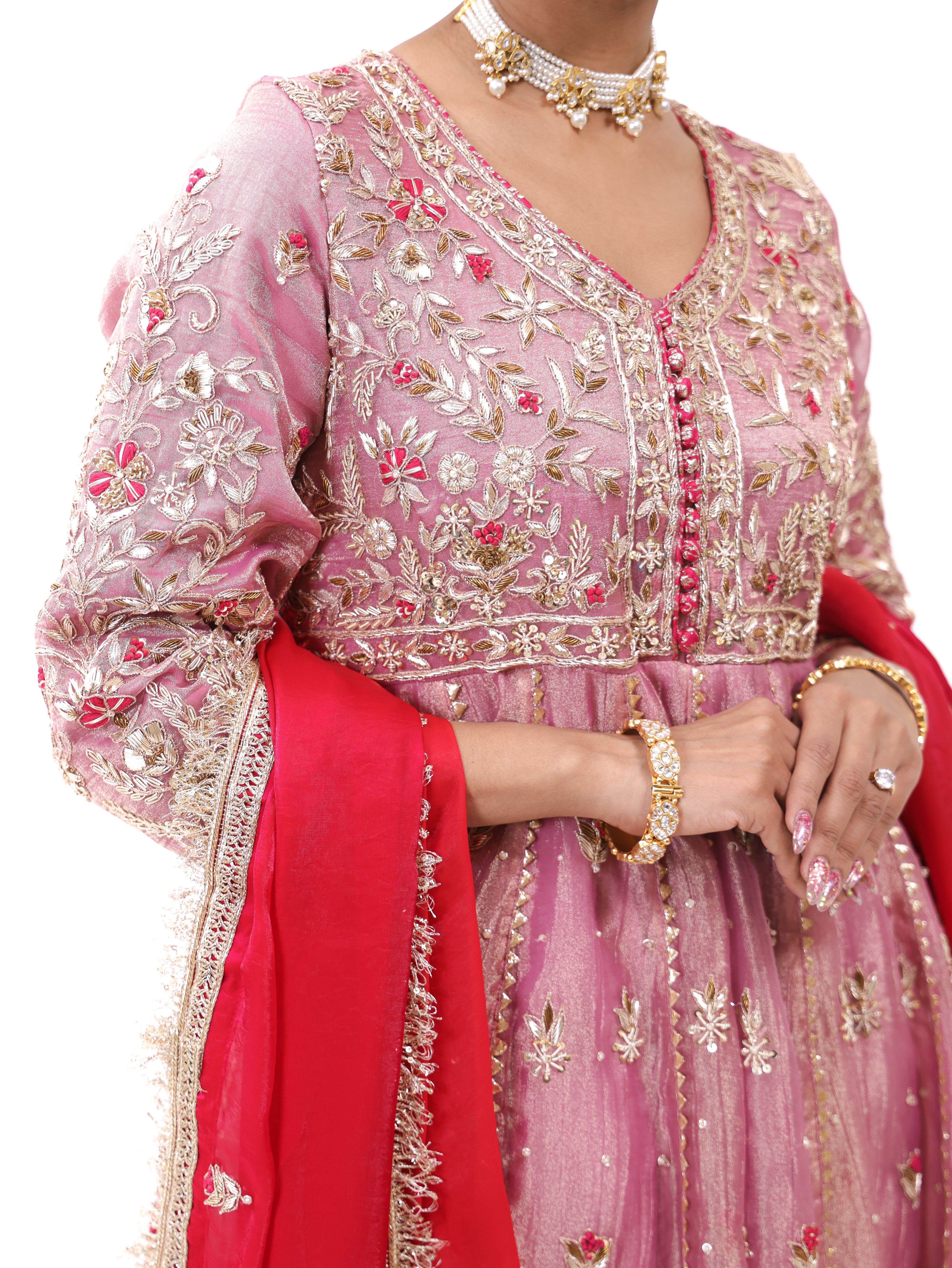 Falak Pink Tissue Anarkali