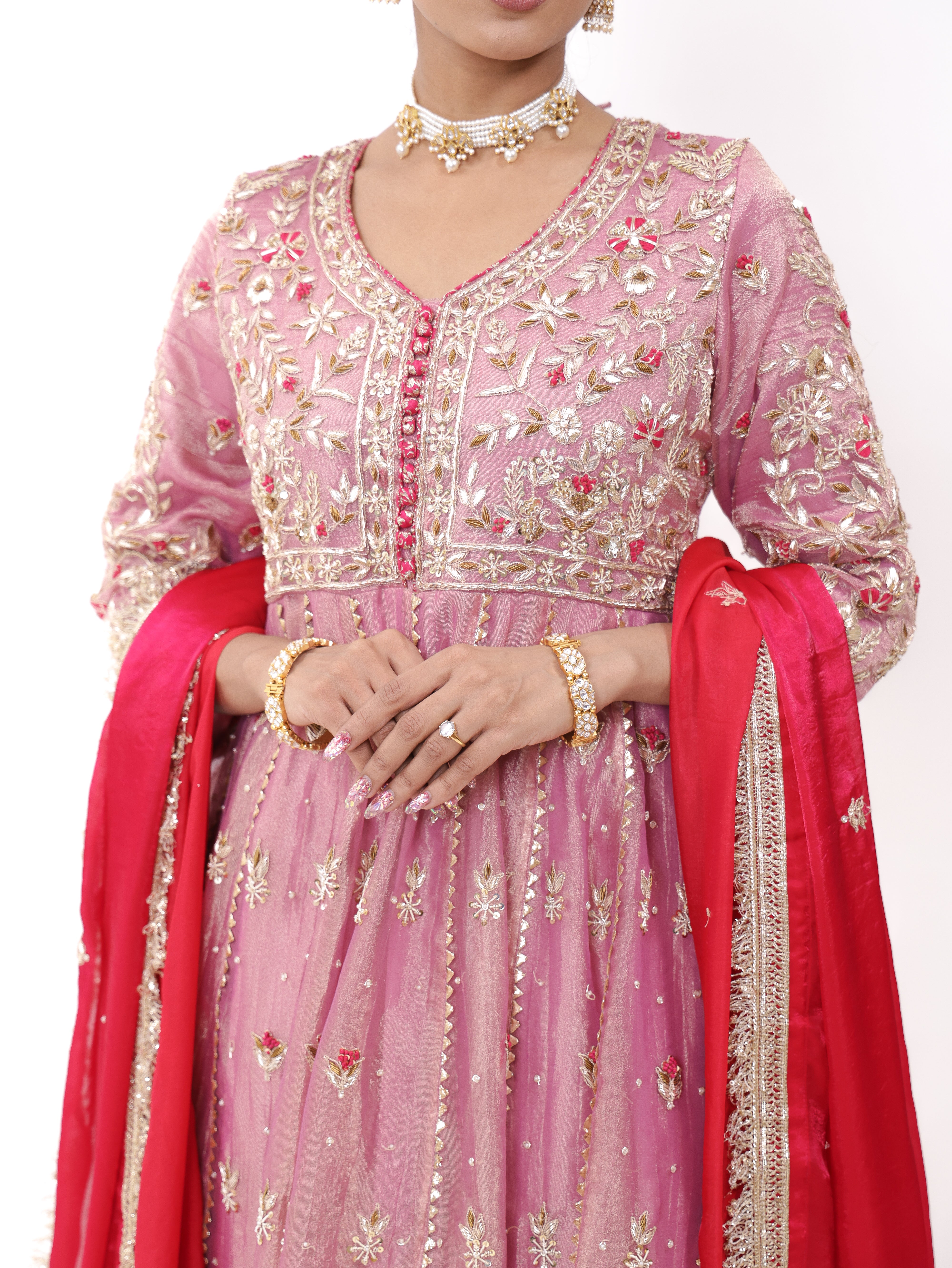 Falak Pink Tissue Anarkali