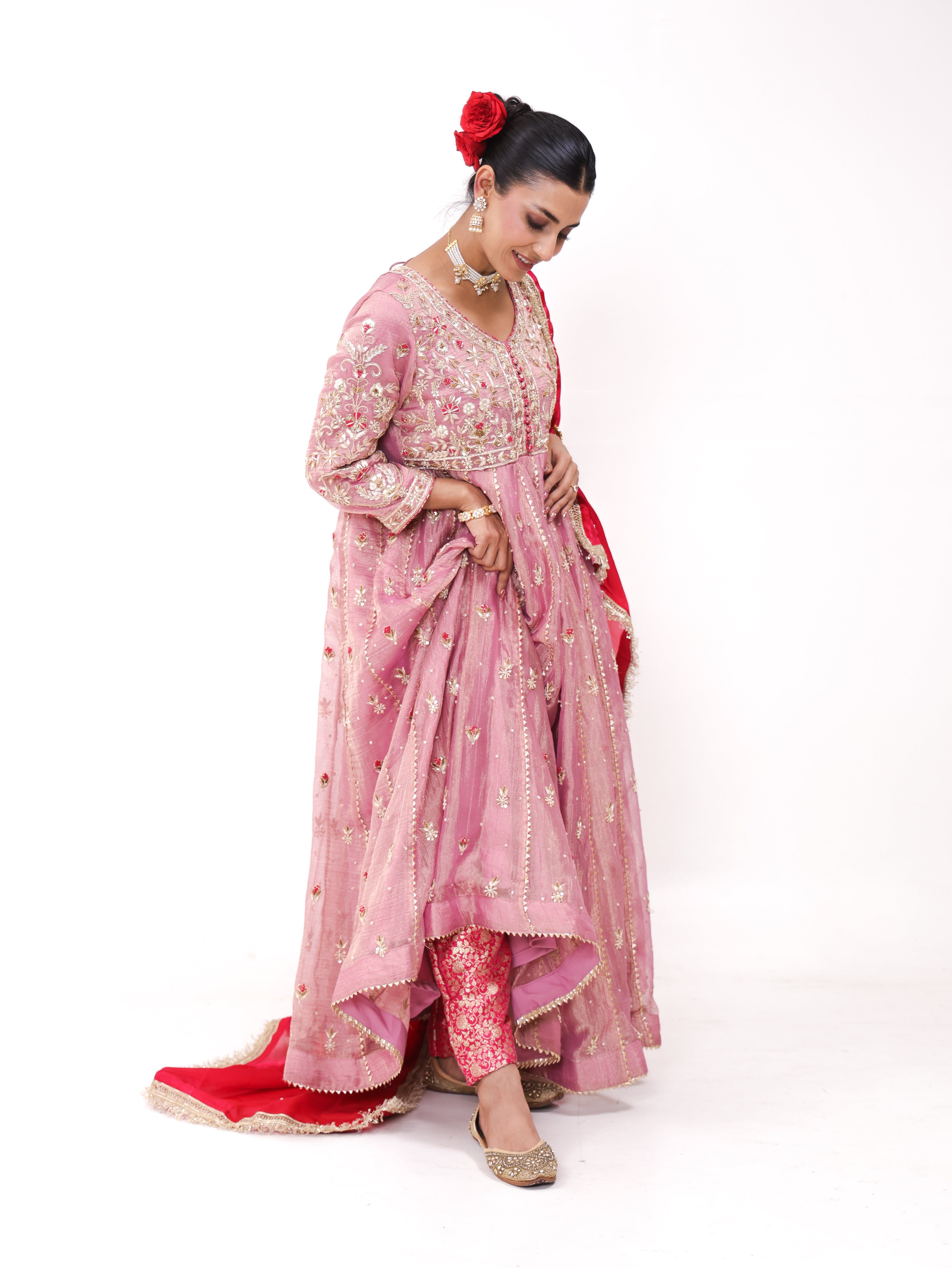 Falak Pink Tissue Anarkali