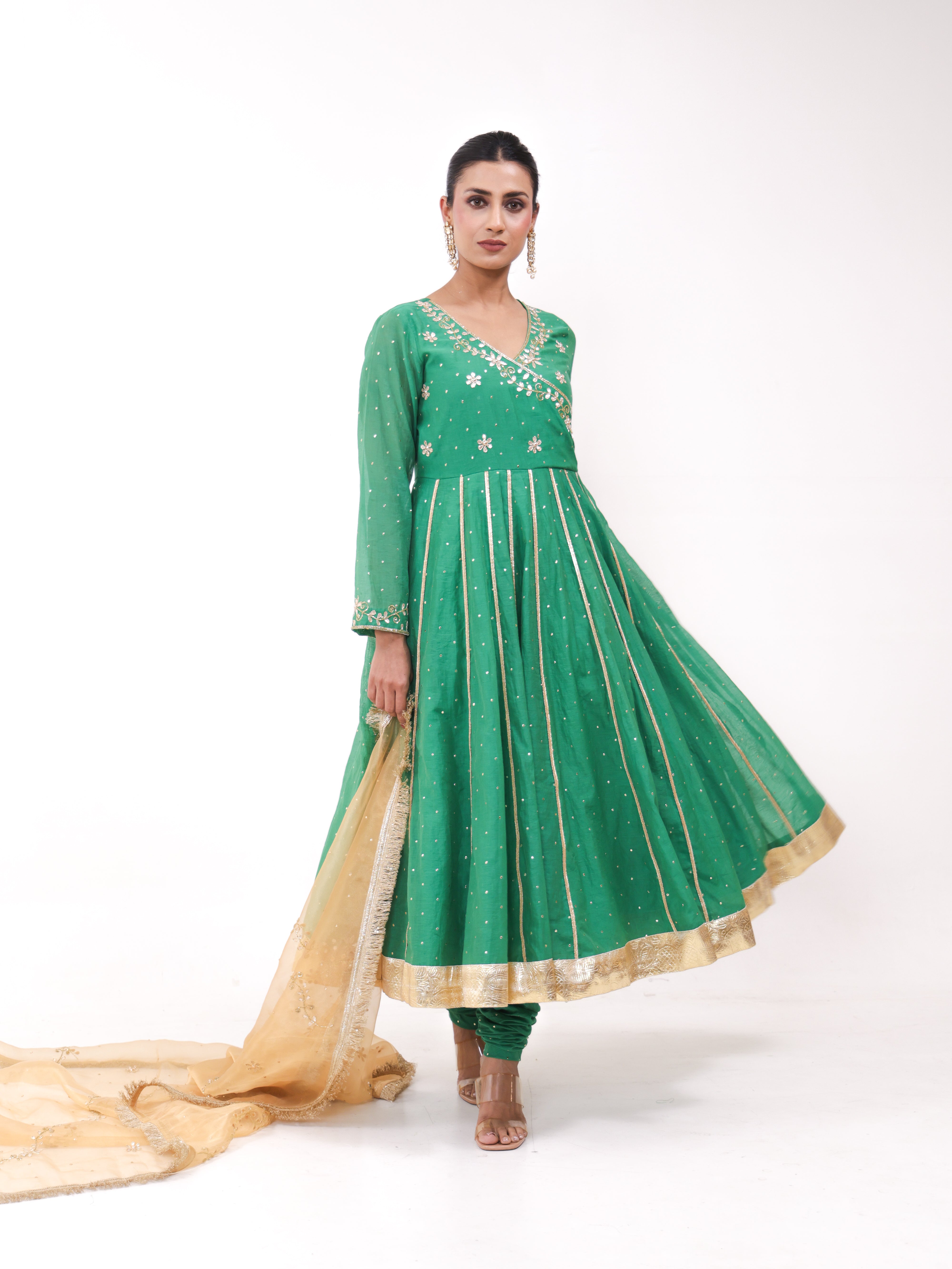 Falak Green Mukesh Anarkali set