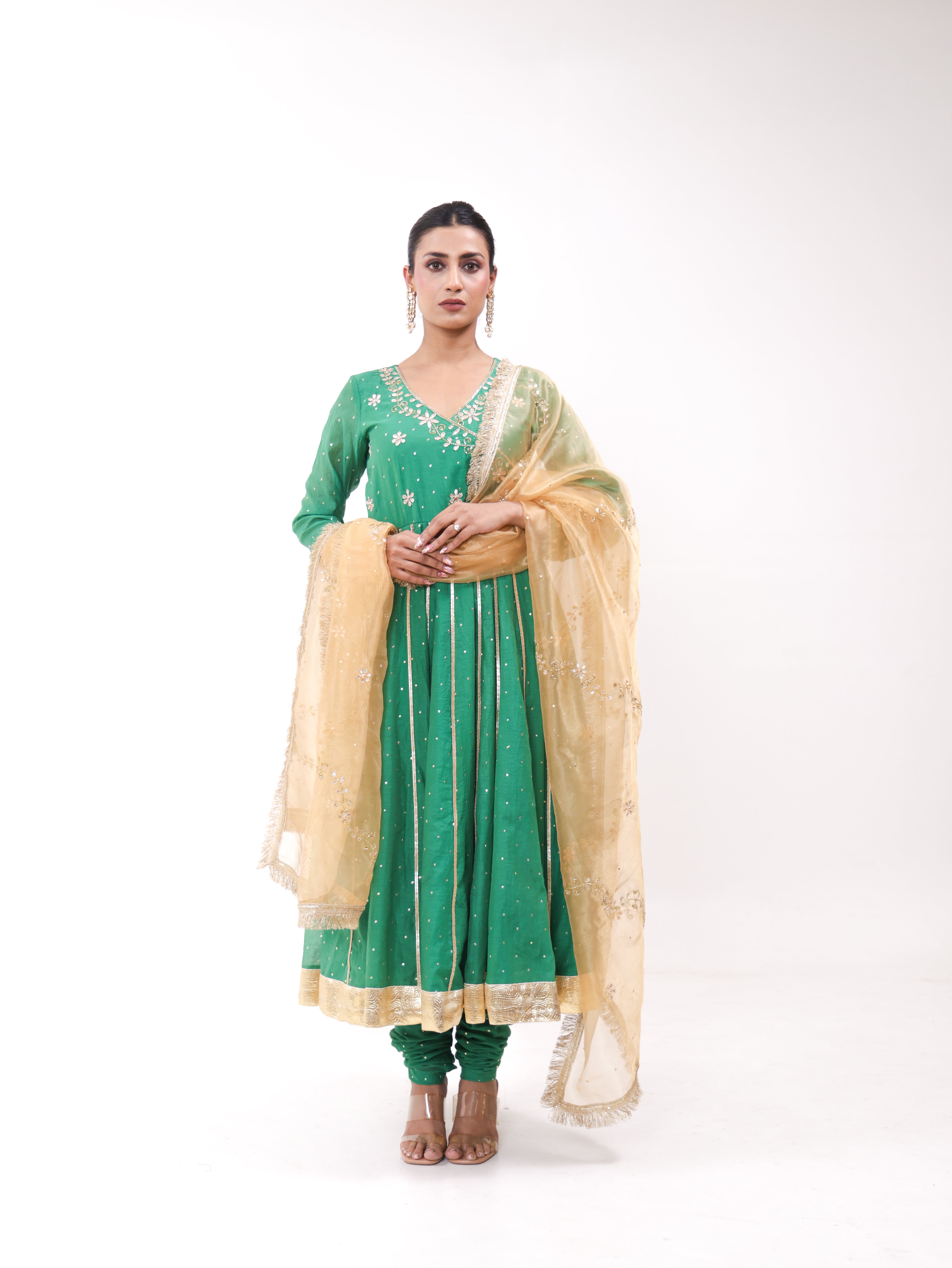 Falak Green Mukesh Anarkali set