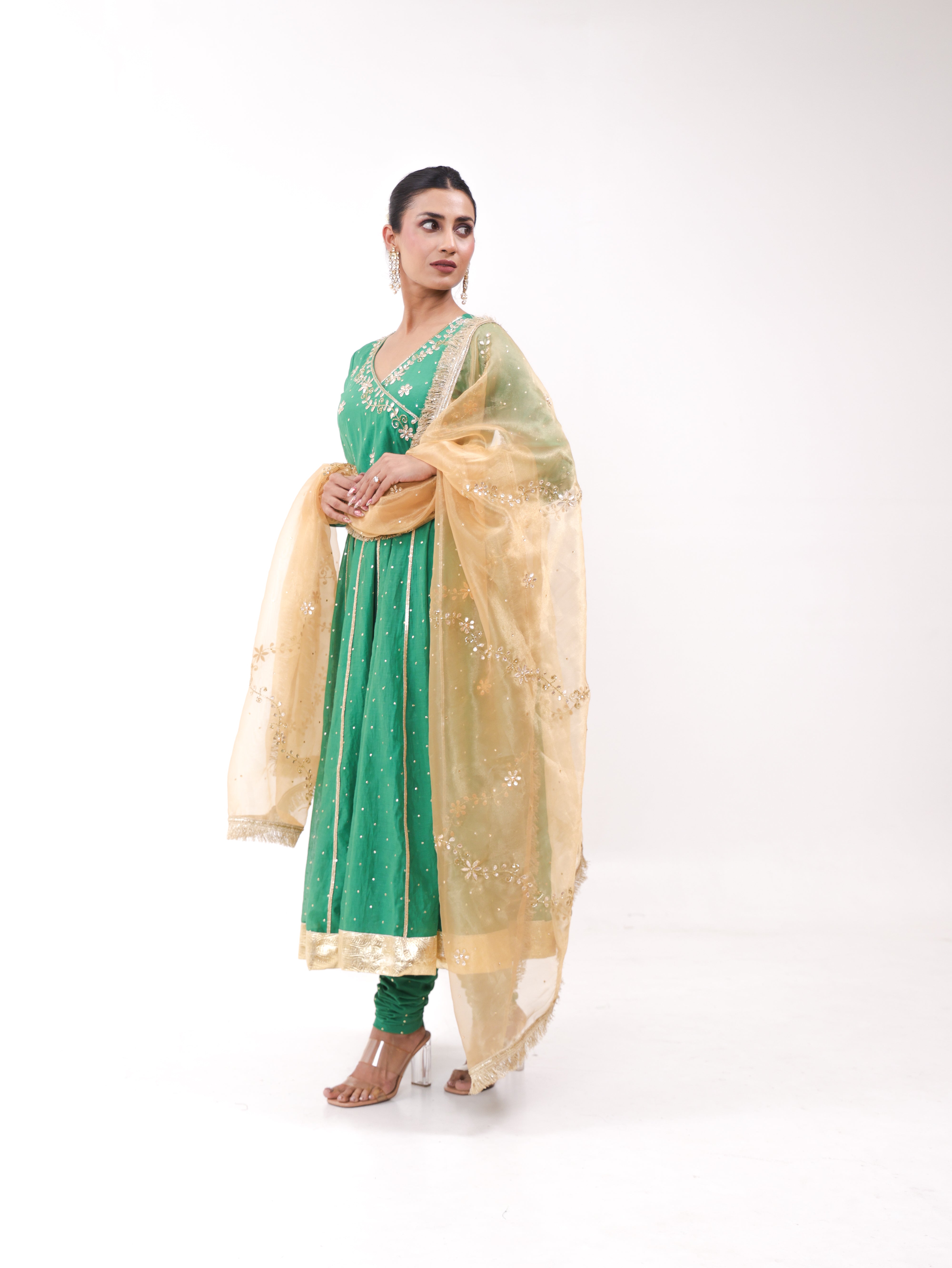Falak Green Mukesh Anarkali set