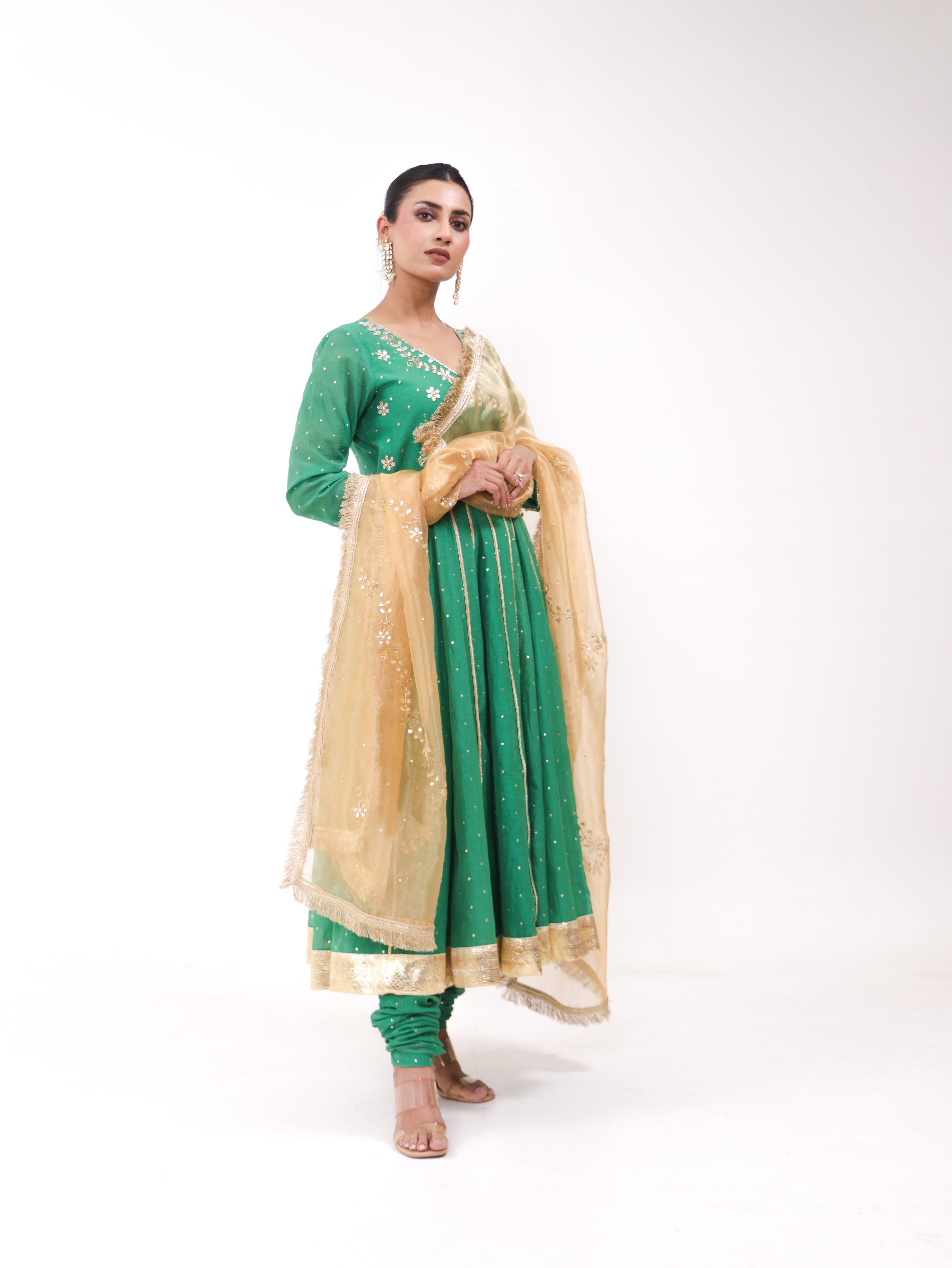 Falak Green Mukesh Anarkali set